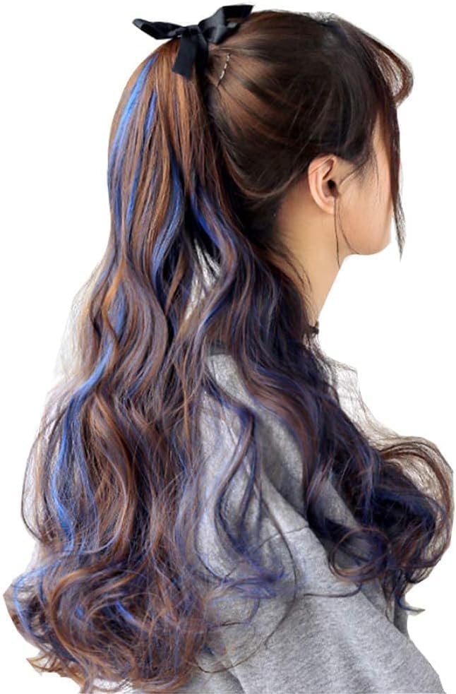 【送料無料】NICEHAIR ポニーテール ウィッグ グラデーションカラー エクステ ロング ふわふわ巻き髪 耐熱 9色選び つけ毛 (ブラック＋ピンク)