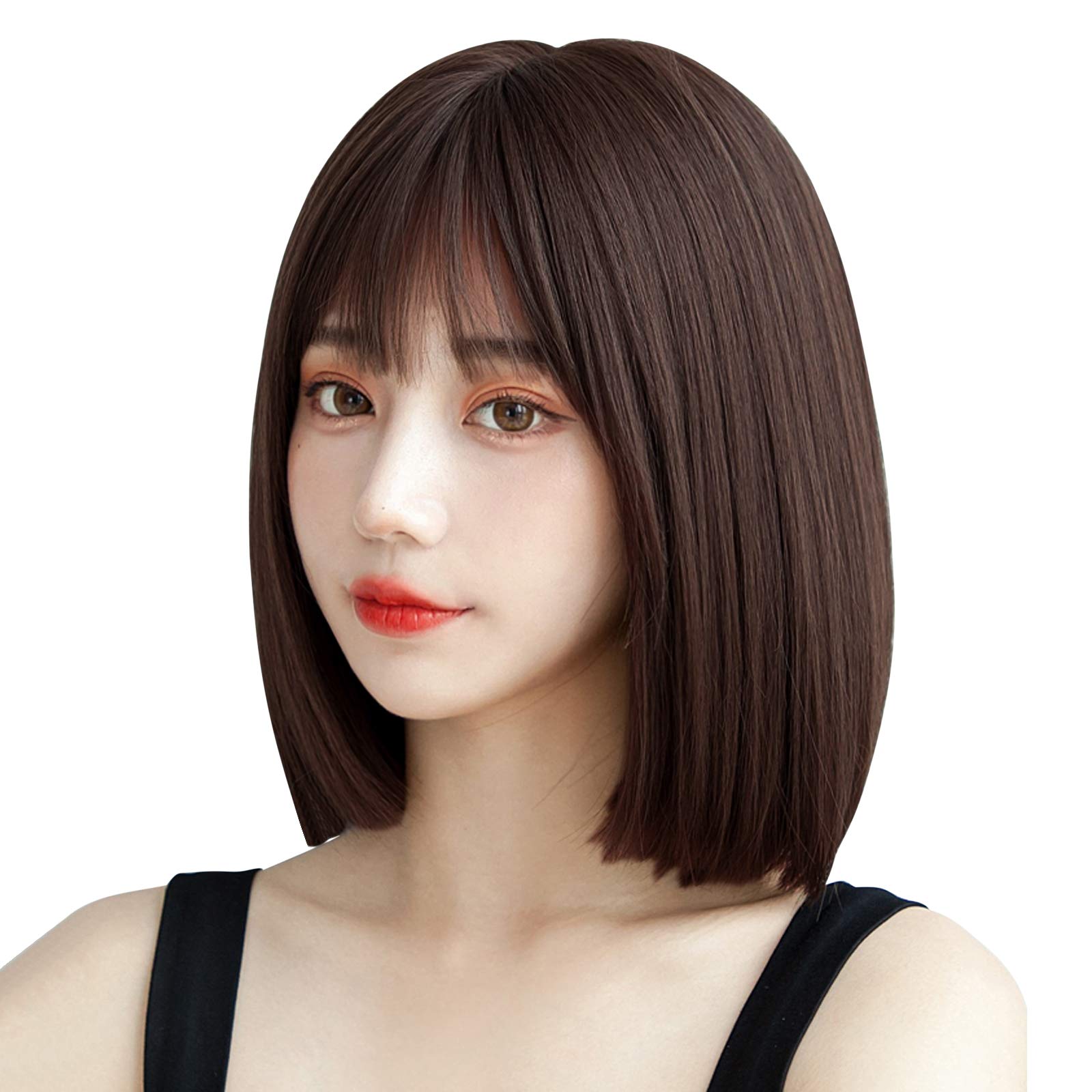 【送料無料】ウィッグ ボブ ショート Candybay レディース wig カツラ ボブショート セミロング ファッション フルウイッグ 小顔 おしゃれ 可愛い 自然 耐熱 ネット付き (深茶色)