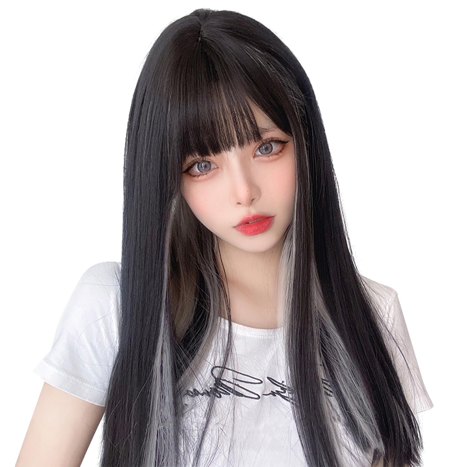 【送料無料】Peacoco ウィッグ ロング インナーカラー バレにくい 髪質が自然 頭を大きく見せない 被りやすい ミディアム 毛量もつむじも自然 サラサラ イメチェン 地雷系 ストレート はっつん前髪 自然 金髪 金 アリス ピンク 黒髪 黒 グレー かつら 女性 女装 レディー