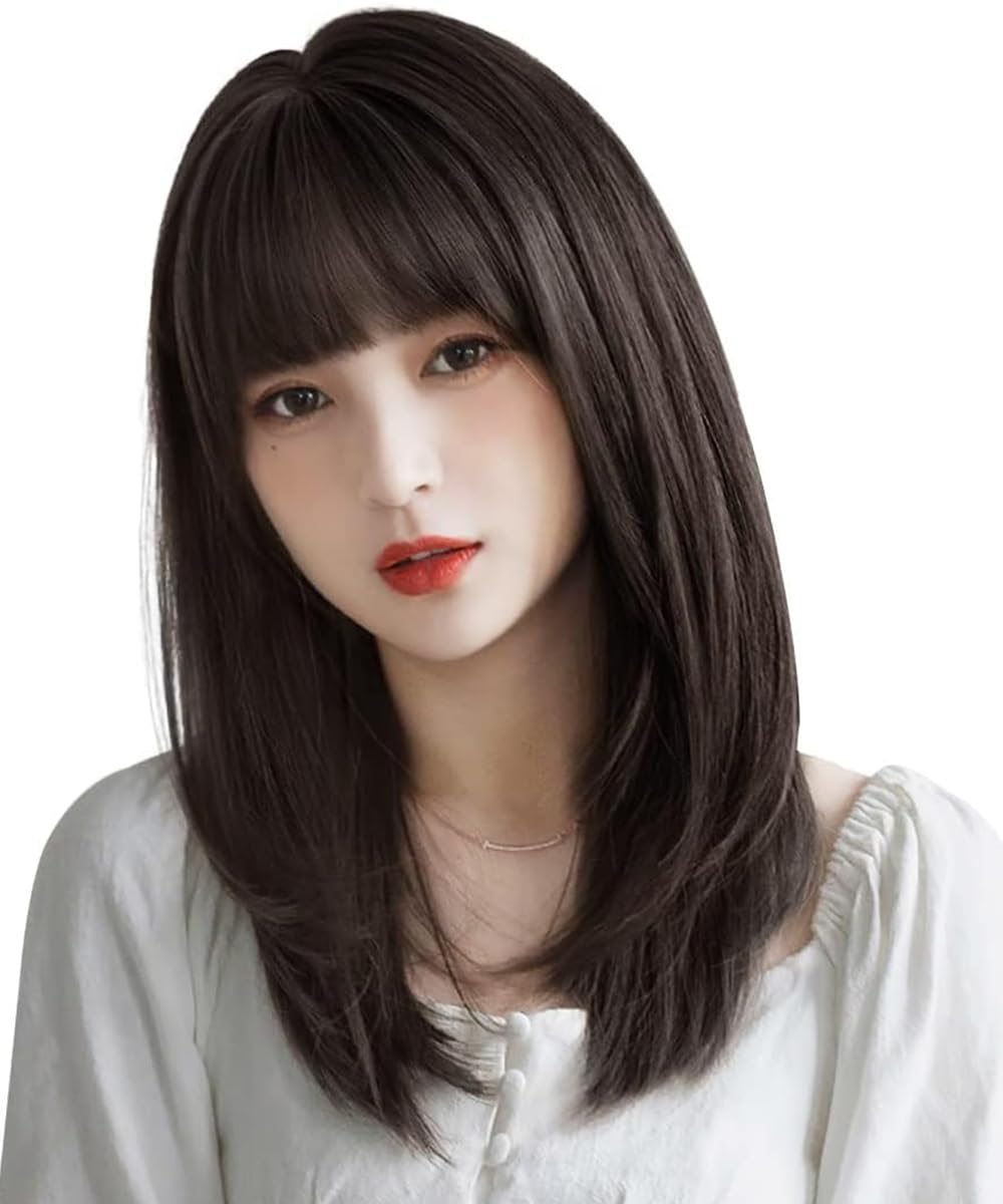 【送料無料】Vigorousウィッグ セミロング 黒髪 ミディアム ストレート カツラ wig 女装 ロリータ 簡単着用 レディース フルウィッグ