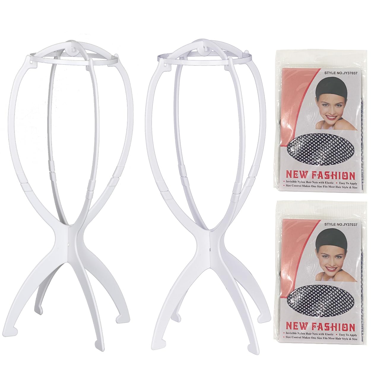 【送料無料】Vigorousウィッグスタンド 白い 高さ35cm 折り畳み式 組み立て式 ウィッグネット 黒 ウィッグ専用ネット ウィッグキャップ 携帯便利 男女兼用 ウィッグケア4点セット