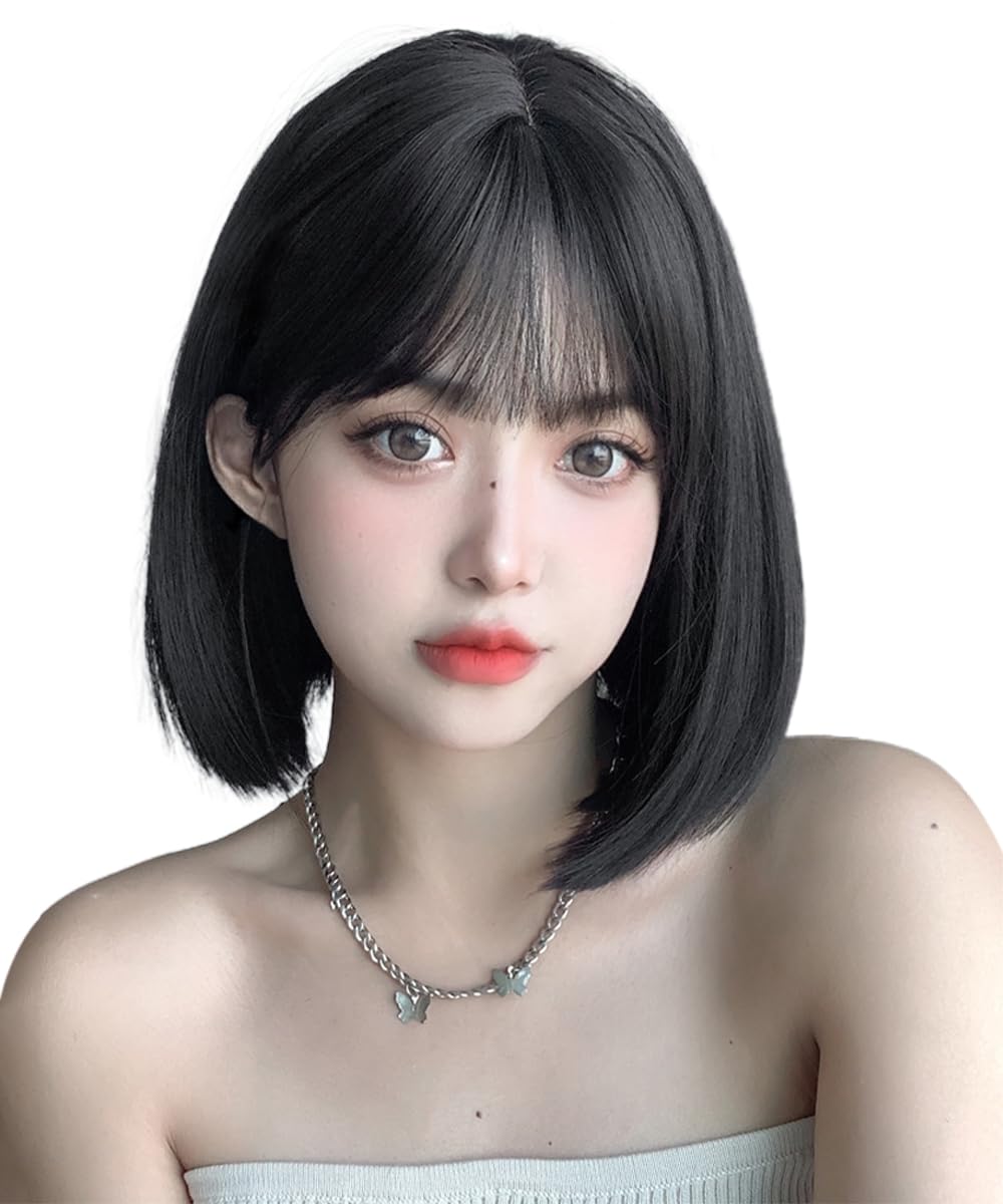 【送料無料】Vigorousウィッグ ボブ 黒髪 ショート フルウィッグ 自然黒 wig ストレート 女性用 レディース かつら 女装 可愛い 小顔効果 日常用 ネット付き