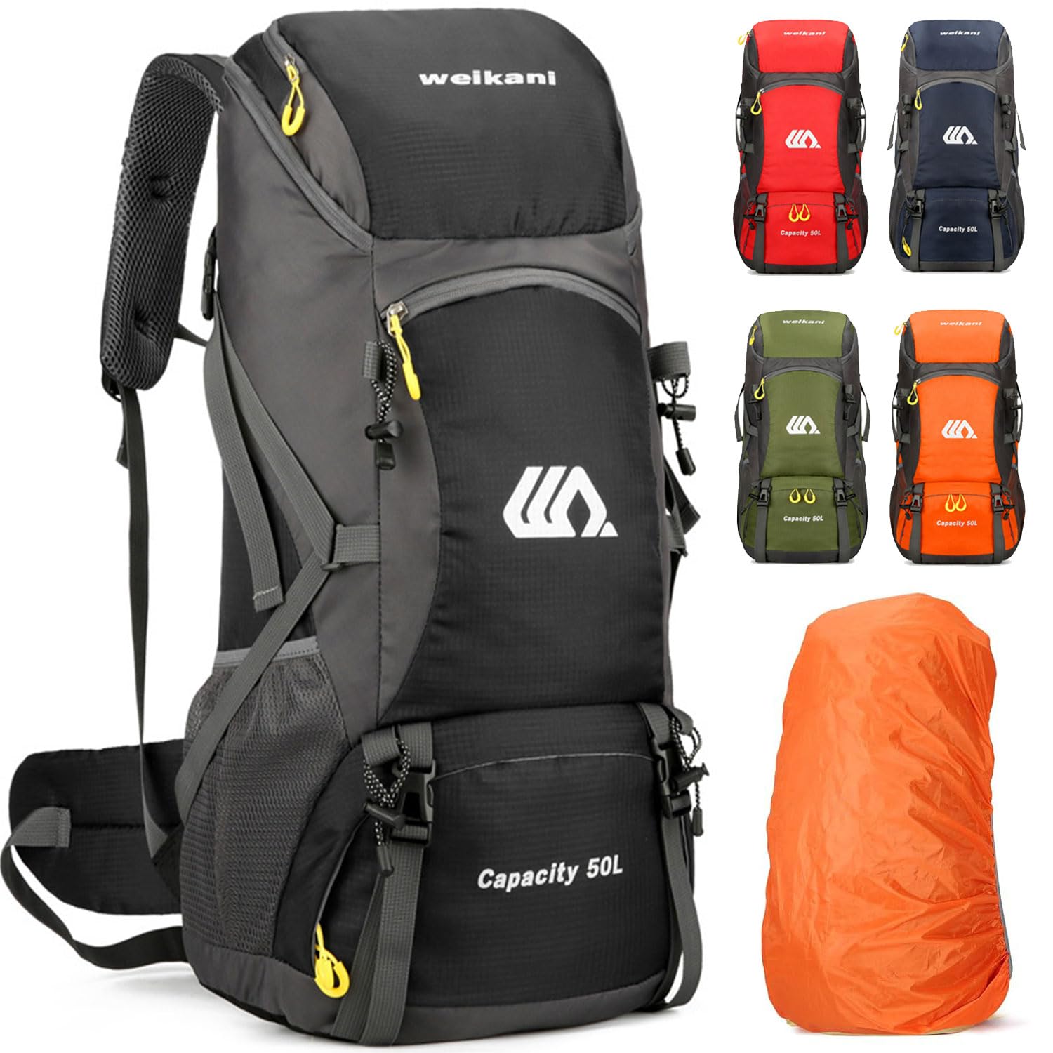 【送料無料】[Kugooyi] 登山リュック 50L 大容量防水軽量ティアウォーター耐性ハイキングキャンプバックパック、旅行、登山、キャンプアウトドア、釣りに適しています ブラック