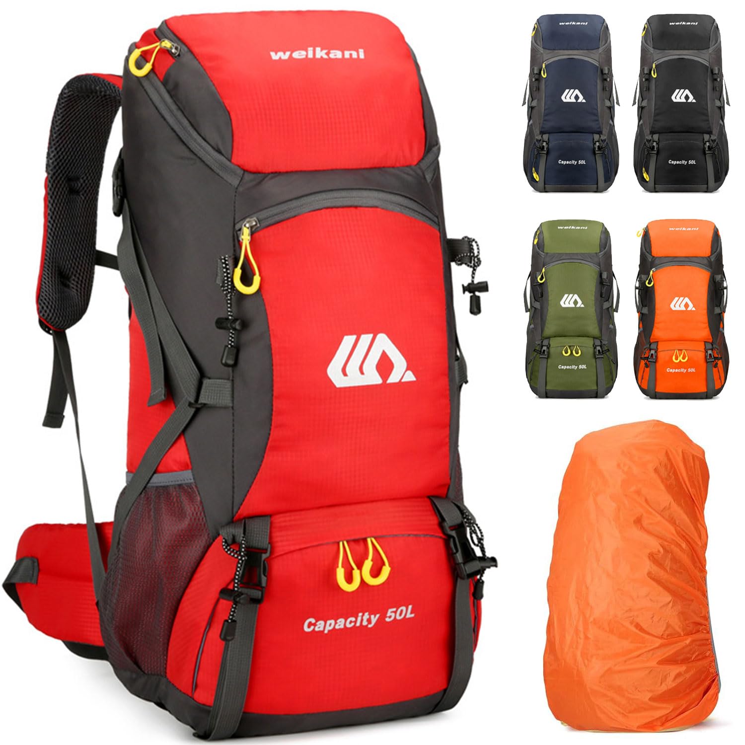 【送料無料】[Kugooyi] 登山リュック 50L 大容量防水軽量ティアウォーター耐性ハイキングキャンプバックパック、旅行、登山、キャンプアウトドア、釣りに適しています 赤