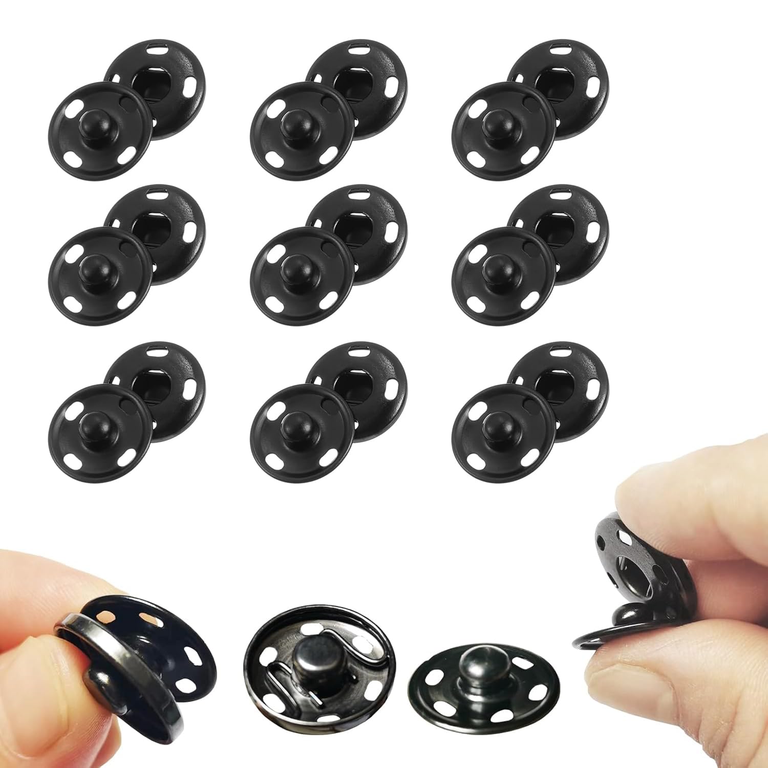 【送料無料】雲見 スナップボタン 20足 ボタン 打ち具不要 簡単取付け 金属ボタン DIY手作り 縫い付けタイプ 裁縫材料 縫製衣類 スナップ ボタン ブラック (ブラック 21mm 20組)