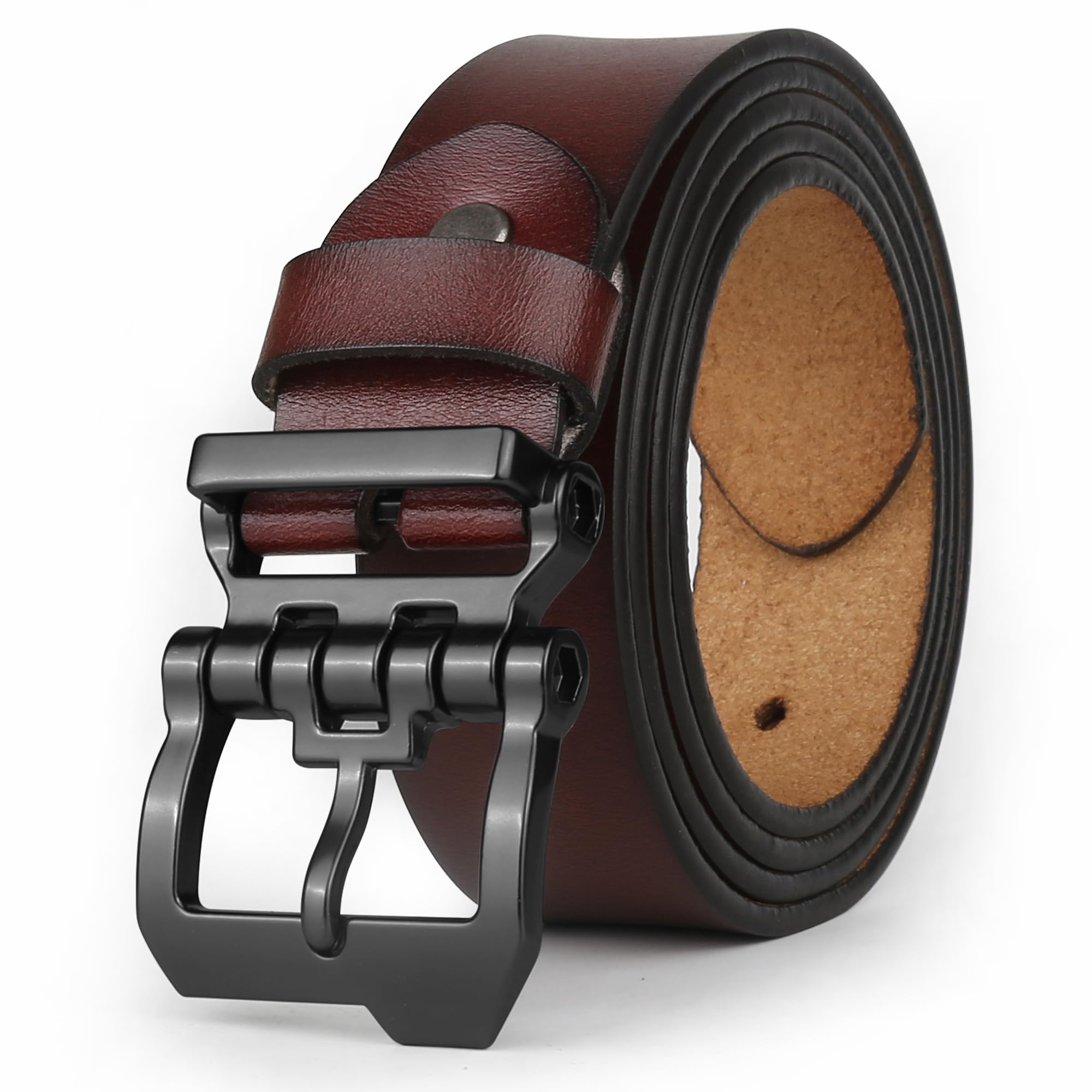 【送料無料】[JingHao]ベルト メンズ 大きいサイズ,ベルト メンズ 本革,おしゃれカジュアルジーンズ ベルト,作業用ベルト茶色＆ブラック通常サイズと大サイズ 105-160cm (XL 37 "-39"長さ120cm, チョコレート 5)