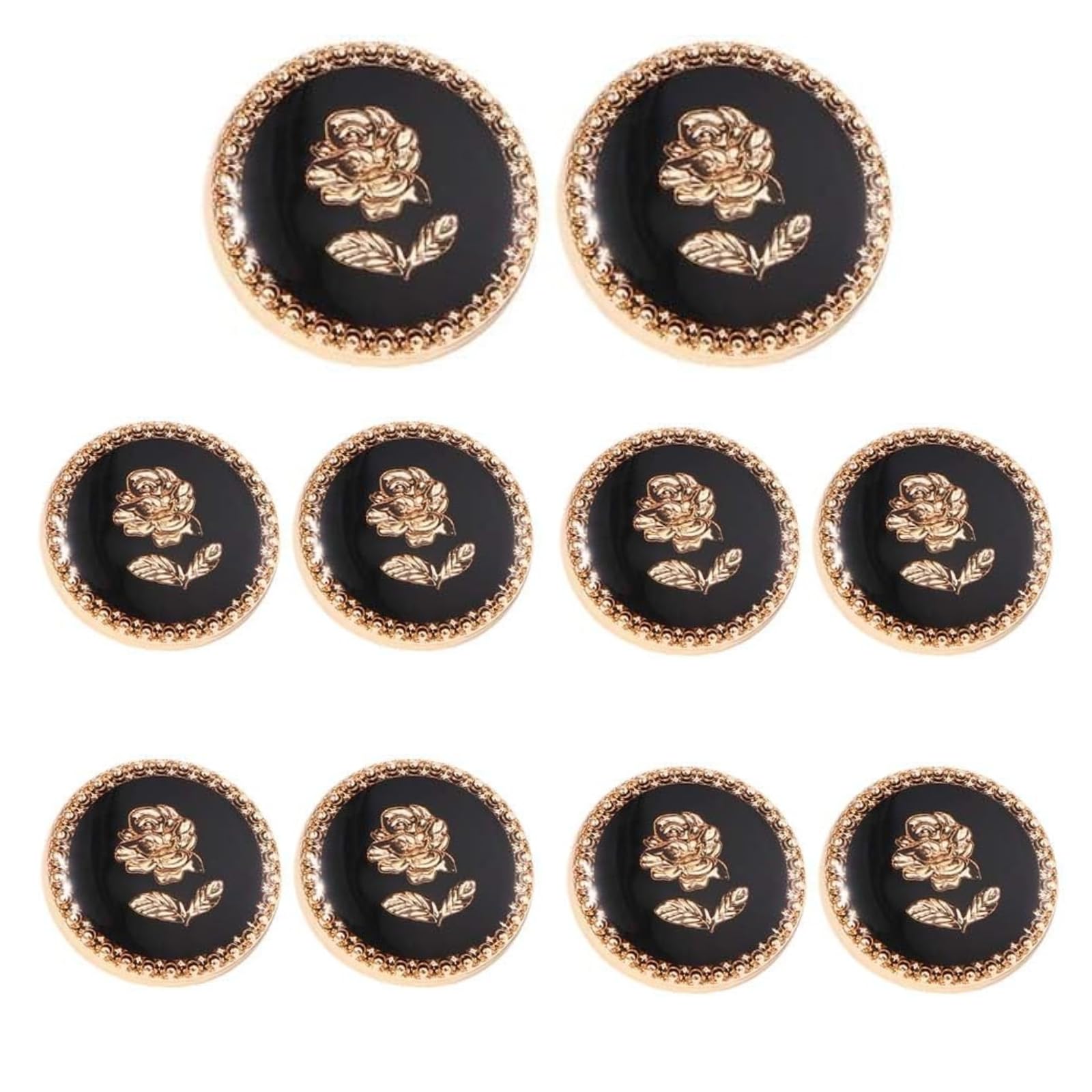 【送料無料】YFFSFDCレディース ボタン 10個セットエレガントなローズ柄 衣装ドレスコートブレザーカーディガン 装飾ボタンシャネル風 洋服 コート用 交換 修理 DIY用品 手作り アクセサリーパーツ (黒, 17mm)