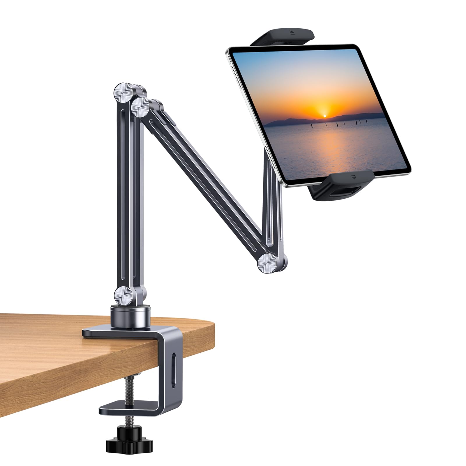 【送料無料】nediea タブレット アーム ipad スタンド アルミニウム合金製アームスタンド タブレット スタンド 360度回転 角度調整可能 3つの関節 折り畳み式 縦横両対応 4-12.9インチ機器と互換性があり (グレー)