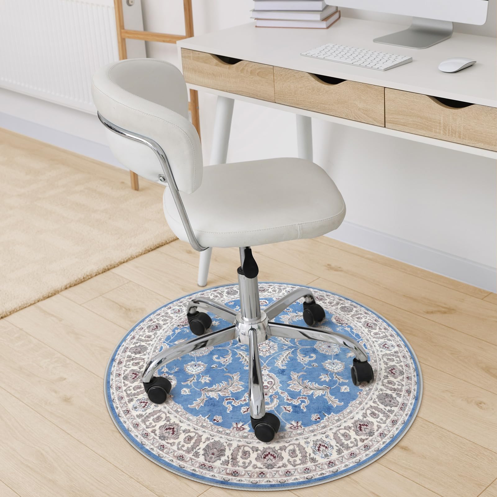 【送料無料】HAOCOO ラグマット 円形 100cm ペルシャ風 ラグ 洗える オールシーズン適用 花柄 滑り止め..