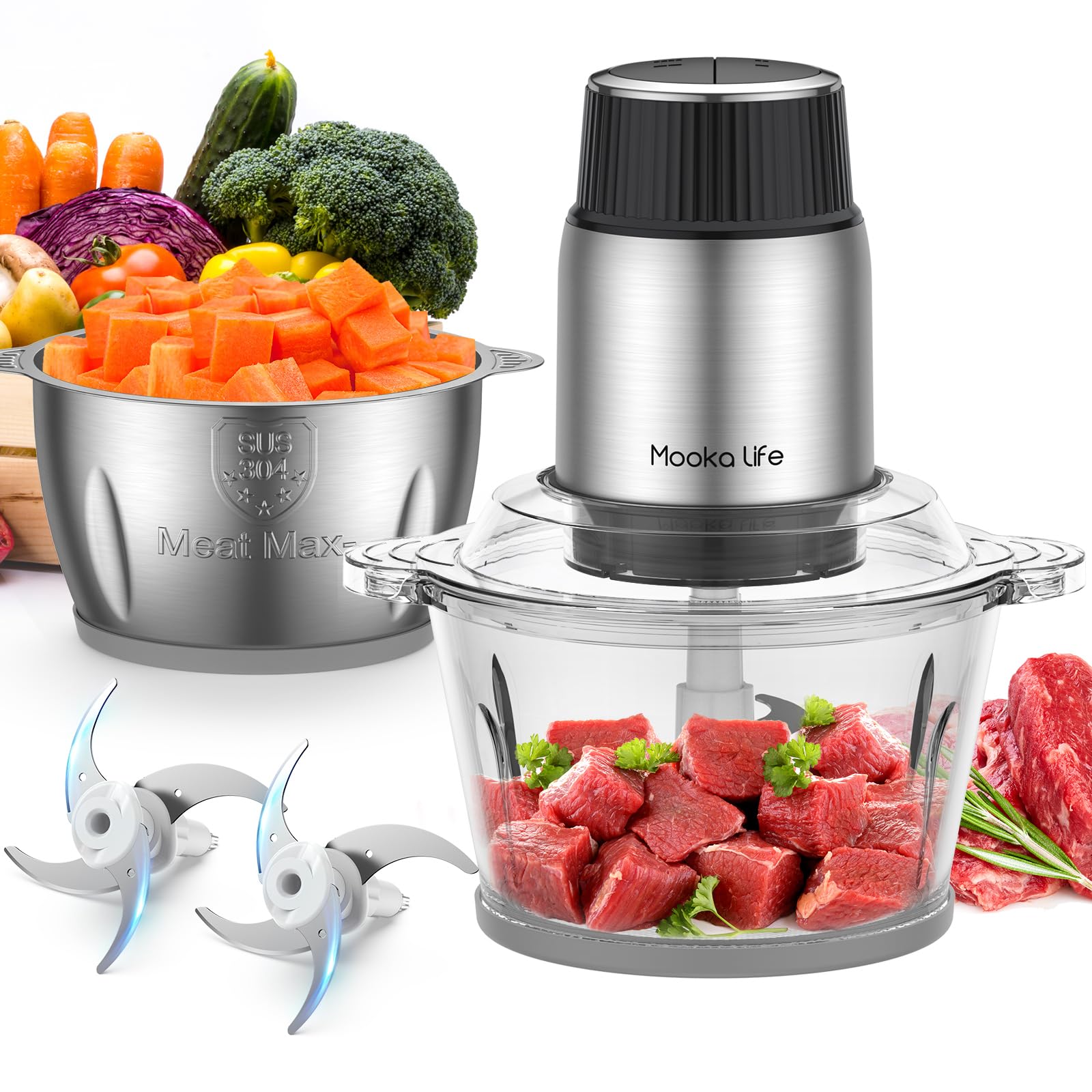 【送料無料】MOOKA LIFE フードプロセッサー 小型【2L大容量 & 2種類ボウル】1台5役( ...