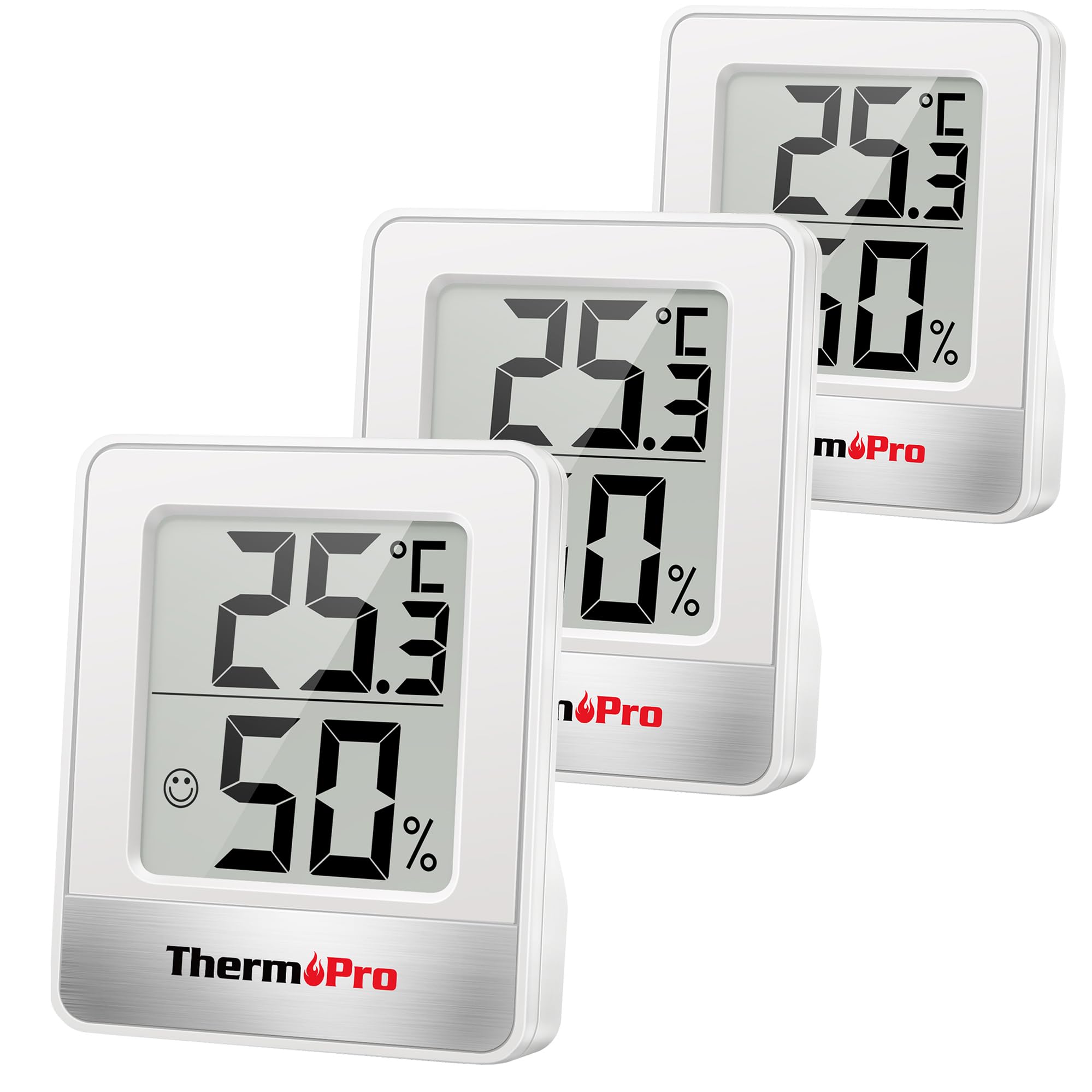 【送料無料】ThermoPro 温度湿度計 温度計 デジタル 温湿度計 室内 熱中症対策 室温計 見やすいデカ文字 顔マーク 大画面 高精度 シンプル コンパクト スタンド マグネット付き 置き掛け兼用 赤ちゃん お年寄り 寝室 温室 爬虫類 TP49 ホワイト 3個入り