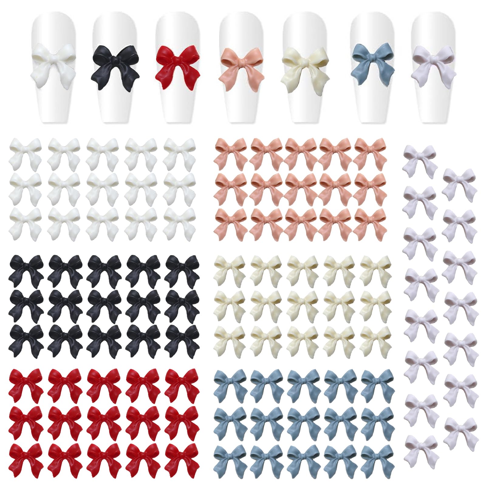 【送料無料】BTtime ネイルアートチャーム 105個セット 3D 蝶結び ネイルアート 立体 ジュエリーパーツ デコパーツ 手作り ハンドメイド 7色 (蝶ネクタイ）