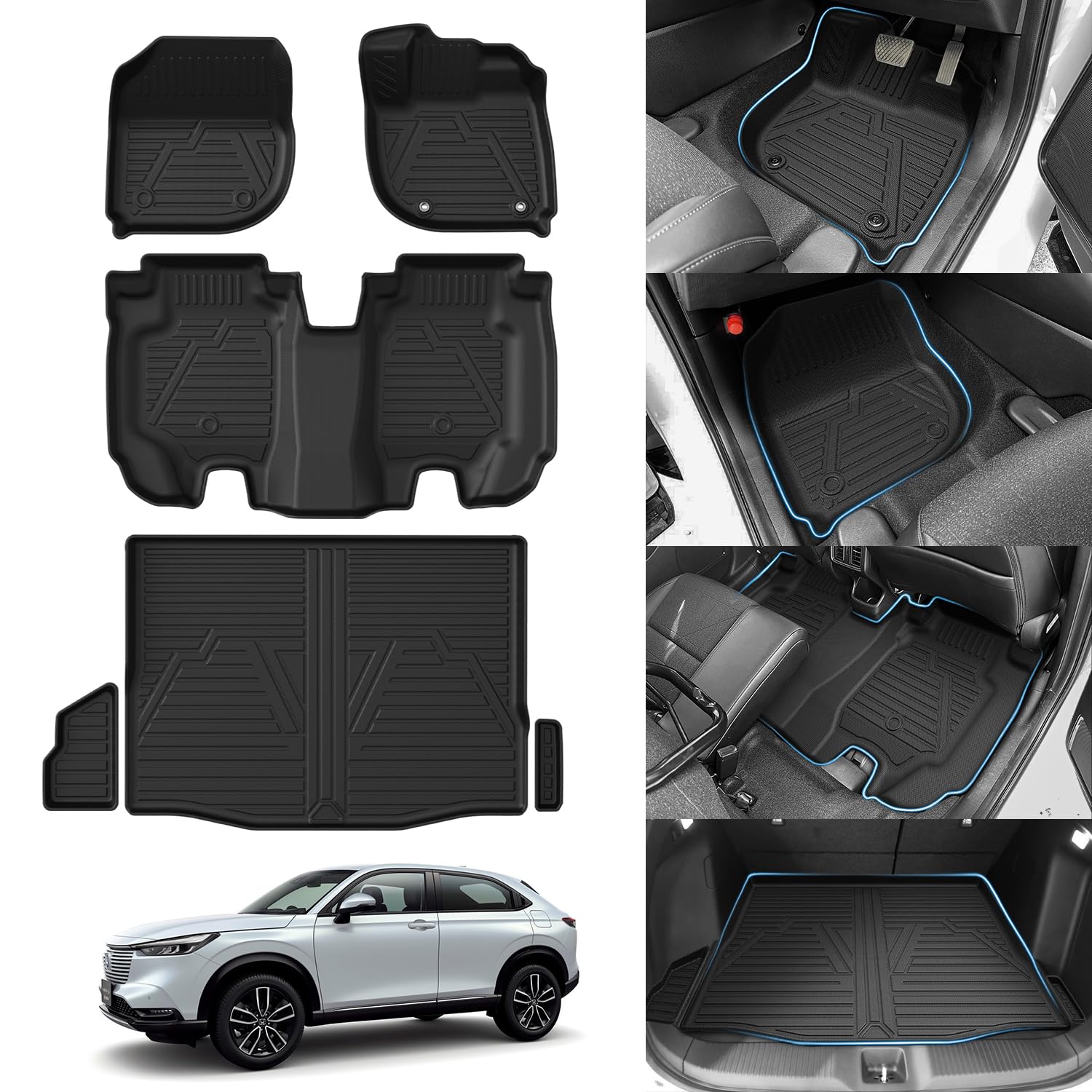 【送料無料】Jiooy ホンダ 新型ヴェゼル フロアマット+セカンドマット+ラゲッジマット 6点セット VEZEL トランクマット RV3 ラゲッジトレイ RV4/5/6 3D立体 防水 車用 縁高 滑り防止 汚れ防止 TPE アクセサリー 車種専用設計(ホンダ 新型ヴェゼル 6点セット)