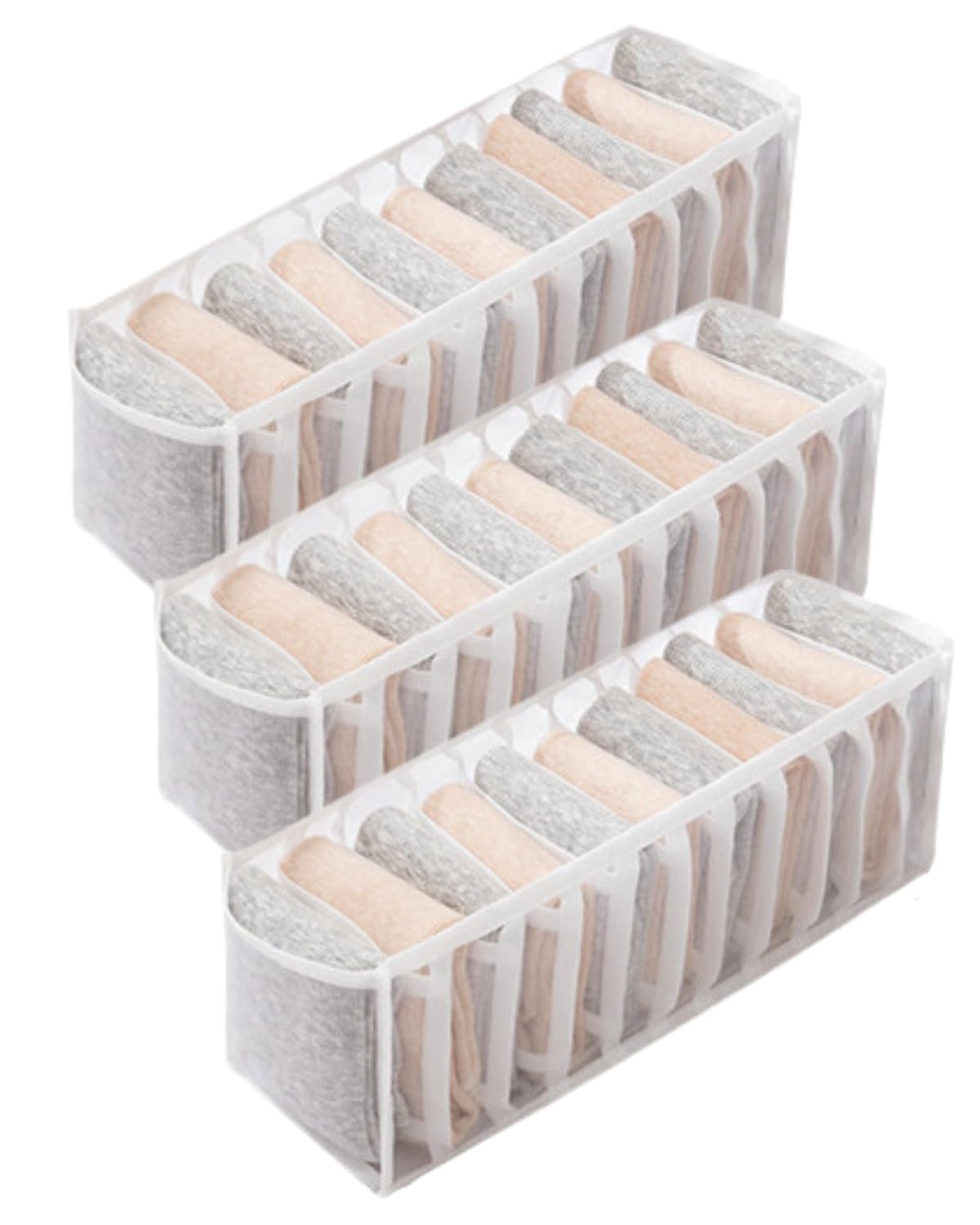 【送料無料】Chocople 衣類収納 収納ボックス 靴下 下着 小物 収納 仕切り 折りたたみ メッシュ素材 11仕切り 3個セット