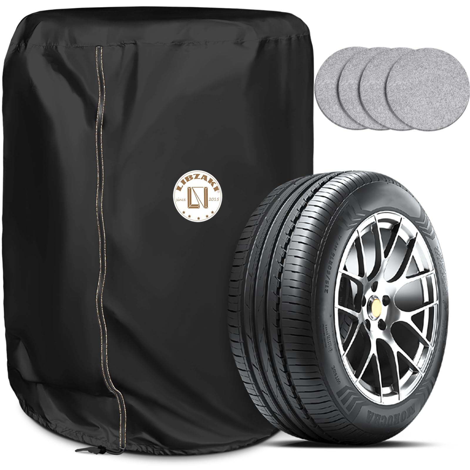 【送料無料】LIBZAKI 420D タイヤカバー 屋外 フェルトパッド4枚付き 防水 4本タイヤ保管 幅73*高さ110cm 普通車用（15/16/17/18インチ）ブラック