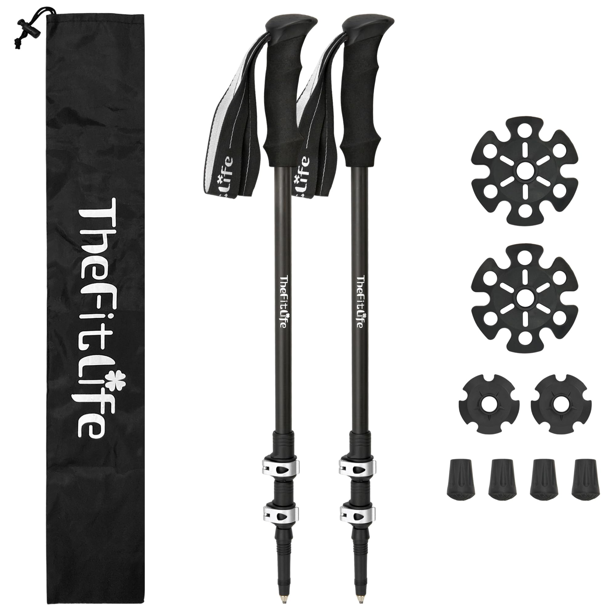 【送料無料】TheFitLife トレッキングポール カーボン 登山 ストック 軽量 57-120cm伸縮 ウォーキングポール ウォーキングステッキ 2本セット 登山杖 登山ポール 山登り ステッキ ハイキングポール 男性 女性 高齢者 (ホワイト)