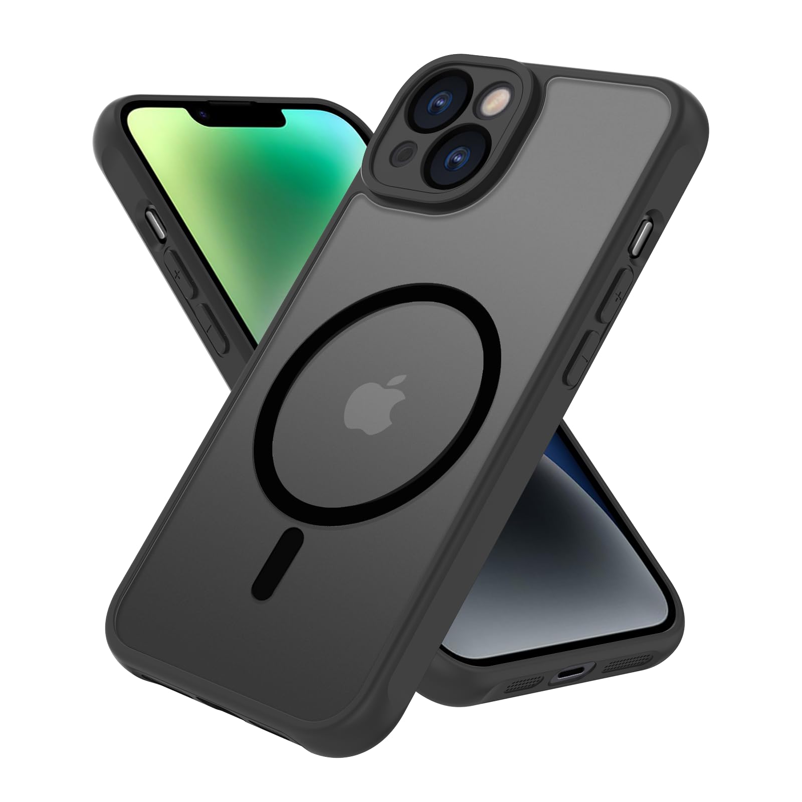 【送料無料】iPhone 14 ケース 半透明 MagSafe対応 iphone14 カバー マグネット搭載 アイフォン14ケース 耐衝撃 マット感 スマホケース iphone 14 黄ばみなし ストラップホール付き マグセーフ対応 ワイアレス充電対応 PinLiSheng，ブラック