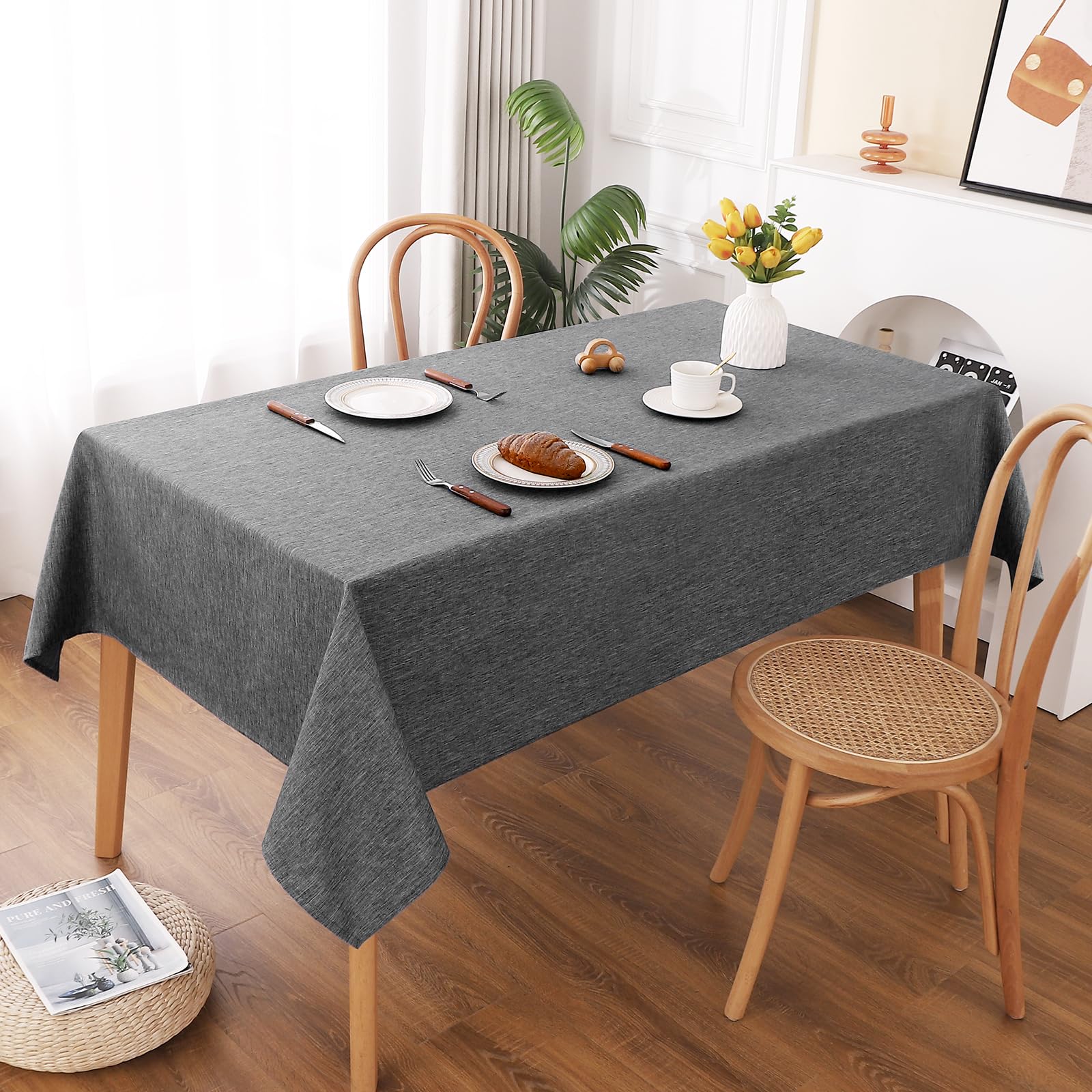 【送料無料】AooHome テーブルクロス 長方形 撥水 方形 無地 汚れ防止 おしゃれ シンプル テーブルカバー リネン類 耐熱 速乾 丸洗い お手入れ簡単 業務用・家庭用 ダークグレー 130x180cm