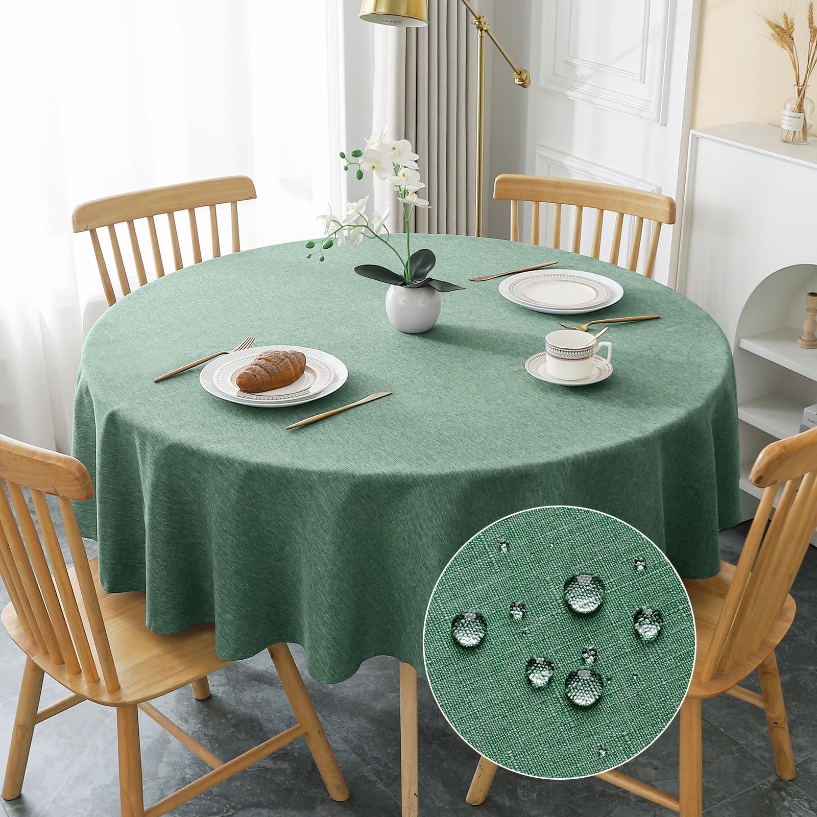 【送料無料】AooHome テーブルクロス クリスマス グレーン 丸 撥水 汚れ防止 円型 おしゃれ シンプル テーブルカバー リネン類 耐熱 速乾 丸洗い お手入れ簡単 業務用・家庭用 グリーン 直径120cm