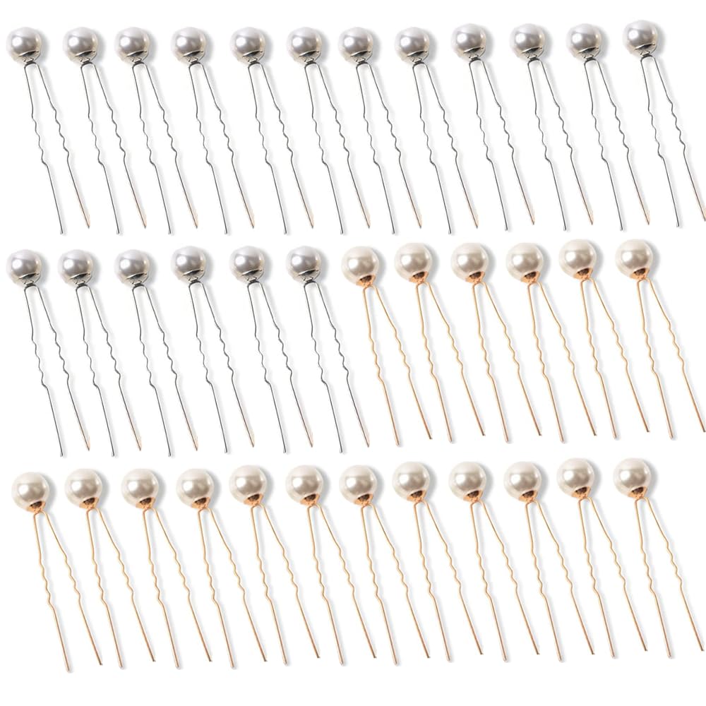 【送料無料】YFFSFDC Uピン ヘアピン パール 36個セット 結婚式 卒業式 入学式 髪飾り ヘッドドレス 和装 アレンジ 和装 撮影 (ゴールド ＋シルバー)