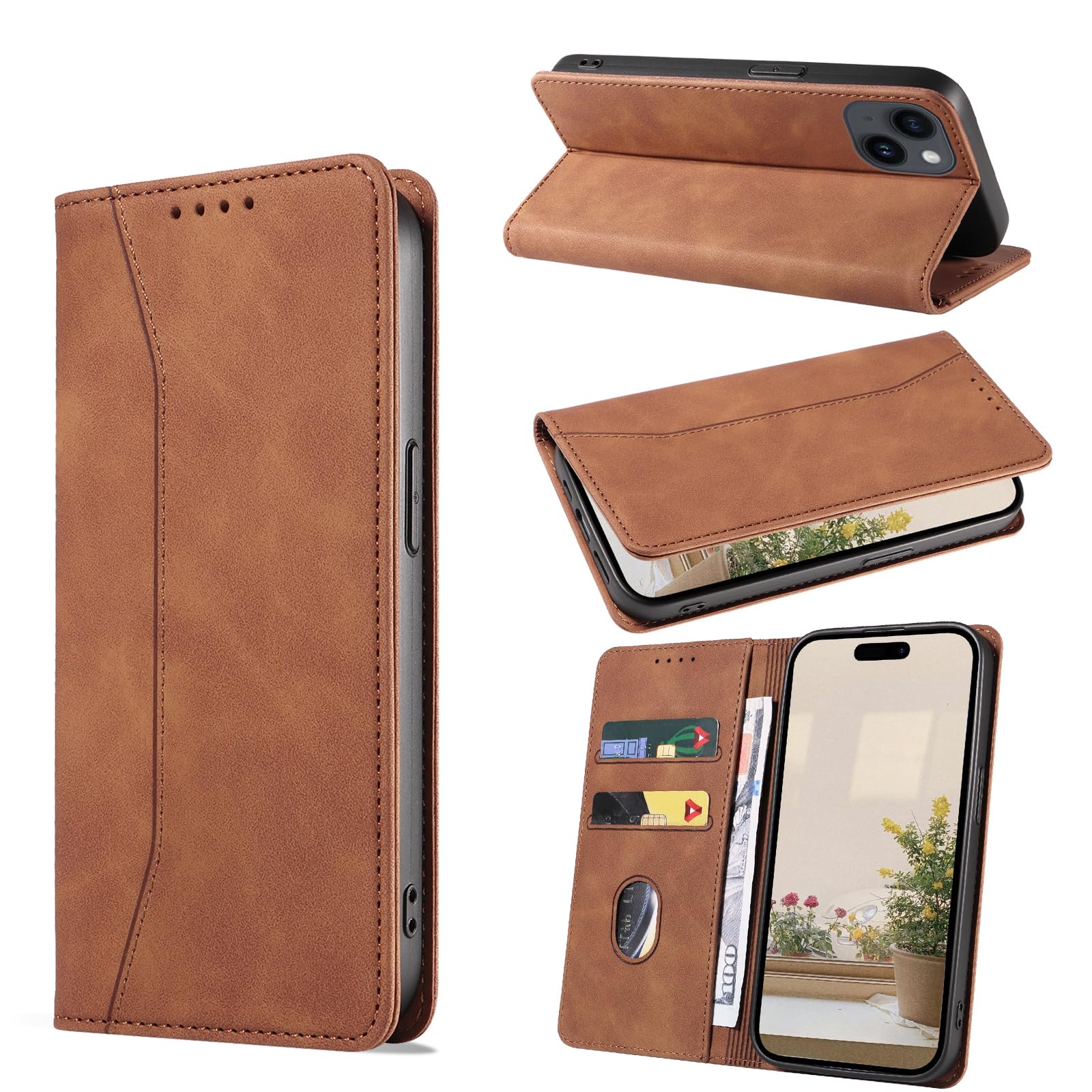 【送料無料】KWATUNG アイフォン 15 ケース 手帳型 おしゃれ iPhone 15 手帳型ケース 肌感レザー iPhone 15 カバー 内蔵マグネット耐衝撃 iphone15 スマホケース 手帳型 カード収納 スタンド機能 あいふぉん15ケース手帳型 全面保護 アイフォン 15 手帳型 ケース 6.1イン