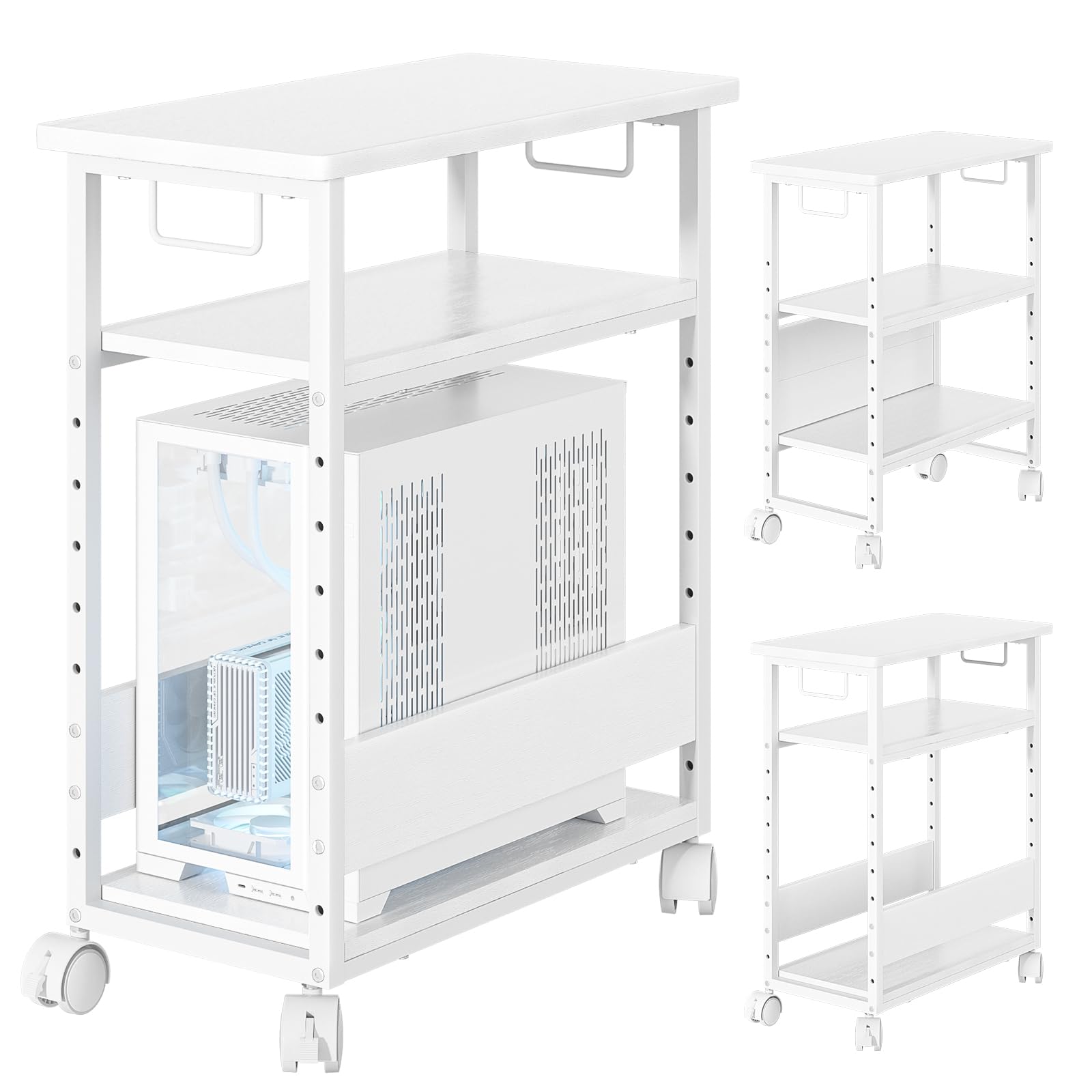 【送料無料】MIYOKI パソコンワゴン PCワゴン 複合機ラック キャスター付き 棚板高さ調節可能 幅60×奥..