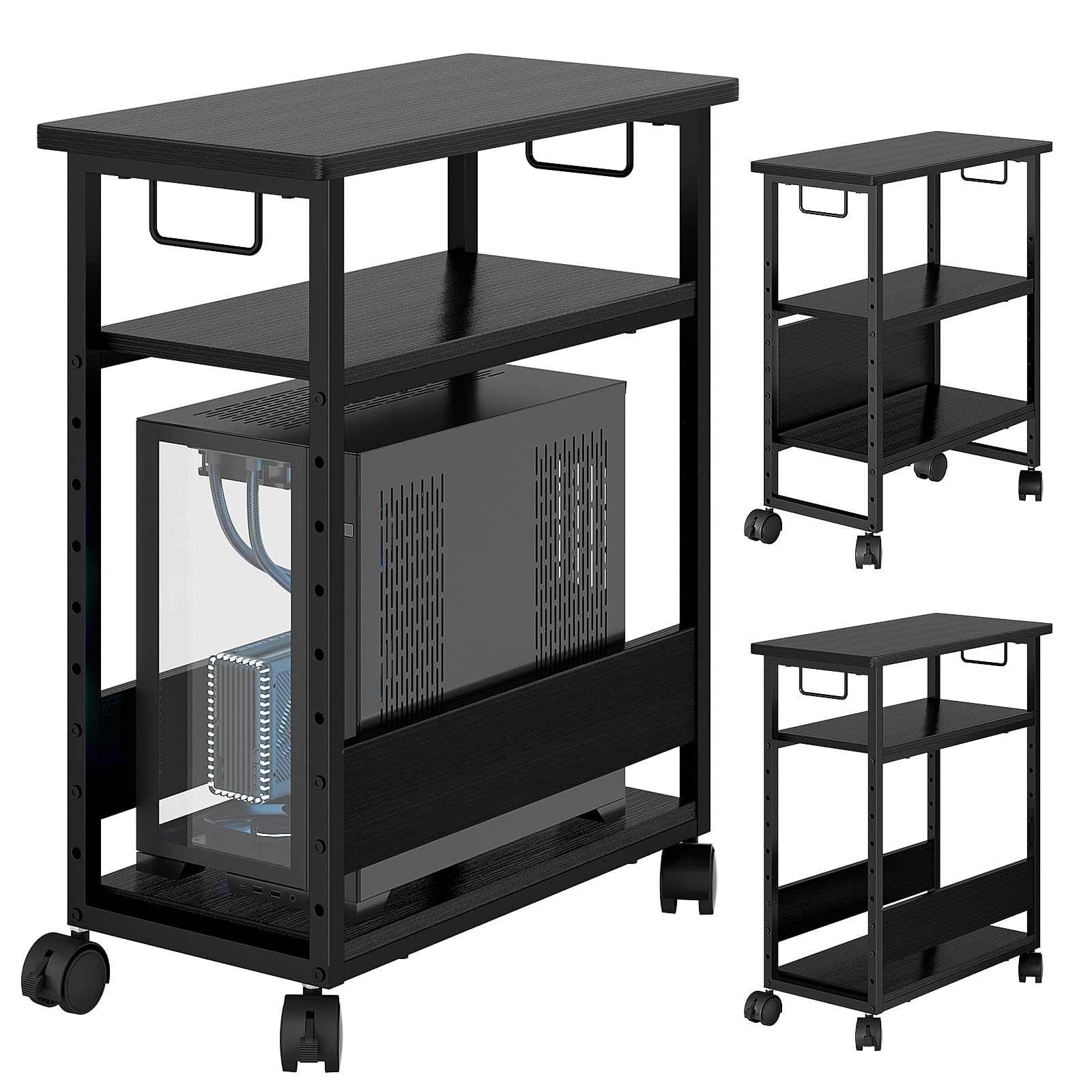 【送料無料】MIYOKI パソコンワゴン PCワゴン 複合機ラック キャスター付き 棚板高さ調節可能 幅60×奥..