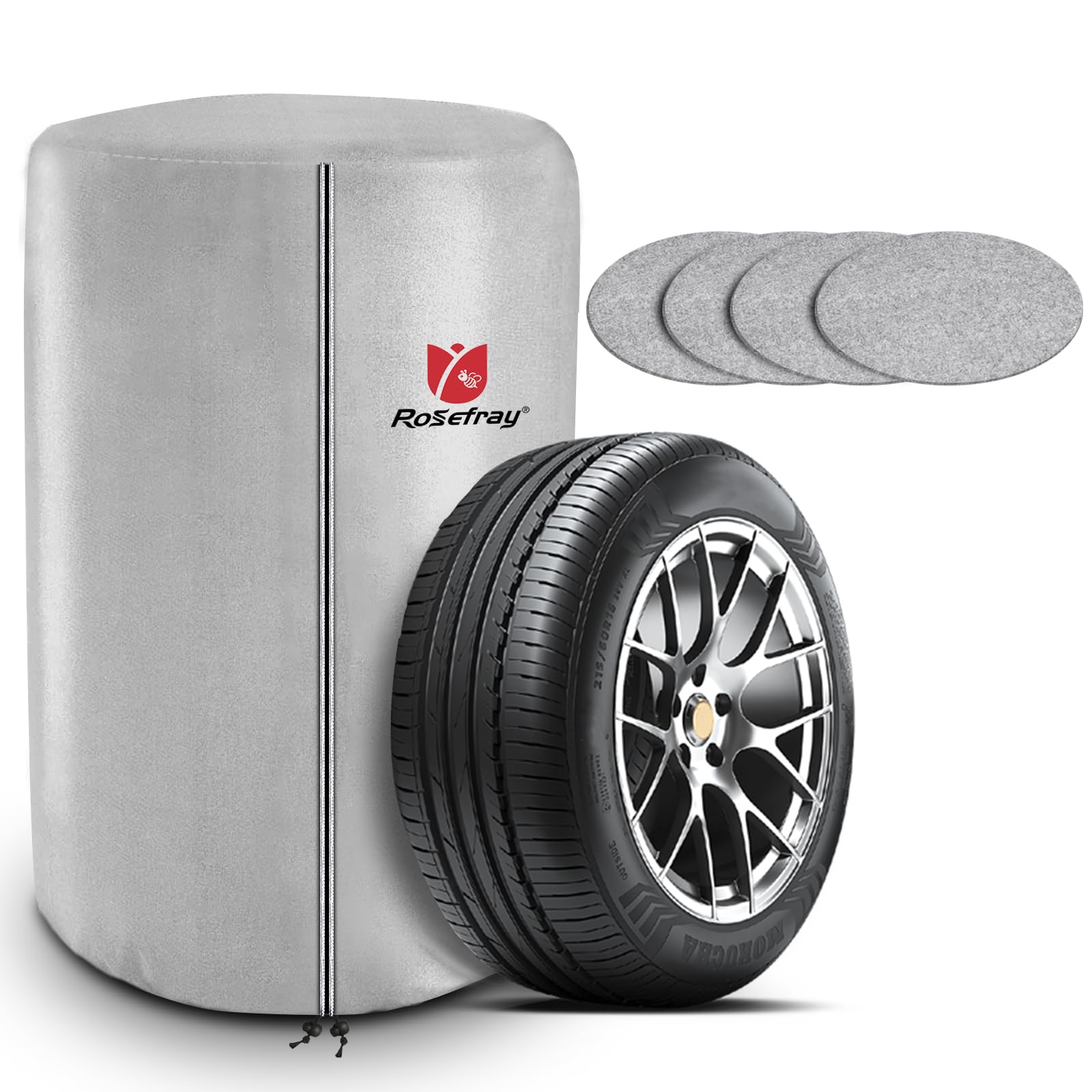 【送料無料】Rosefray タイヤカバー 屋外 フェルトパッド4枚付き 防水 4本タイヤ保管 420D 幅85*高さ120cm 大型 ミニバン SUV RV用（16/17/18/19インチ）シルバー
