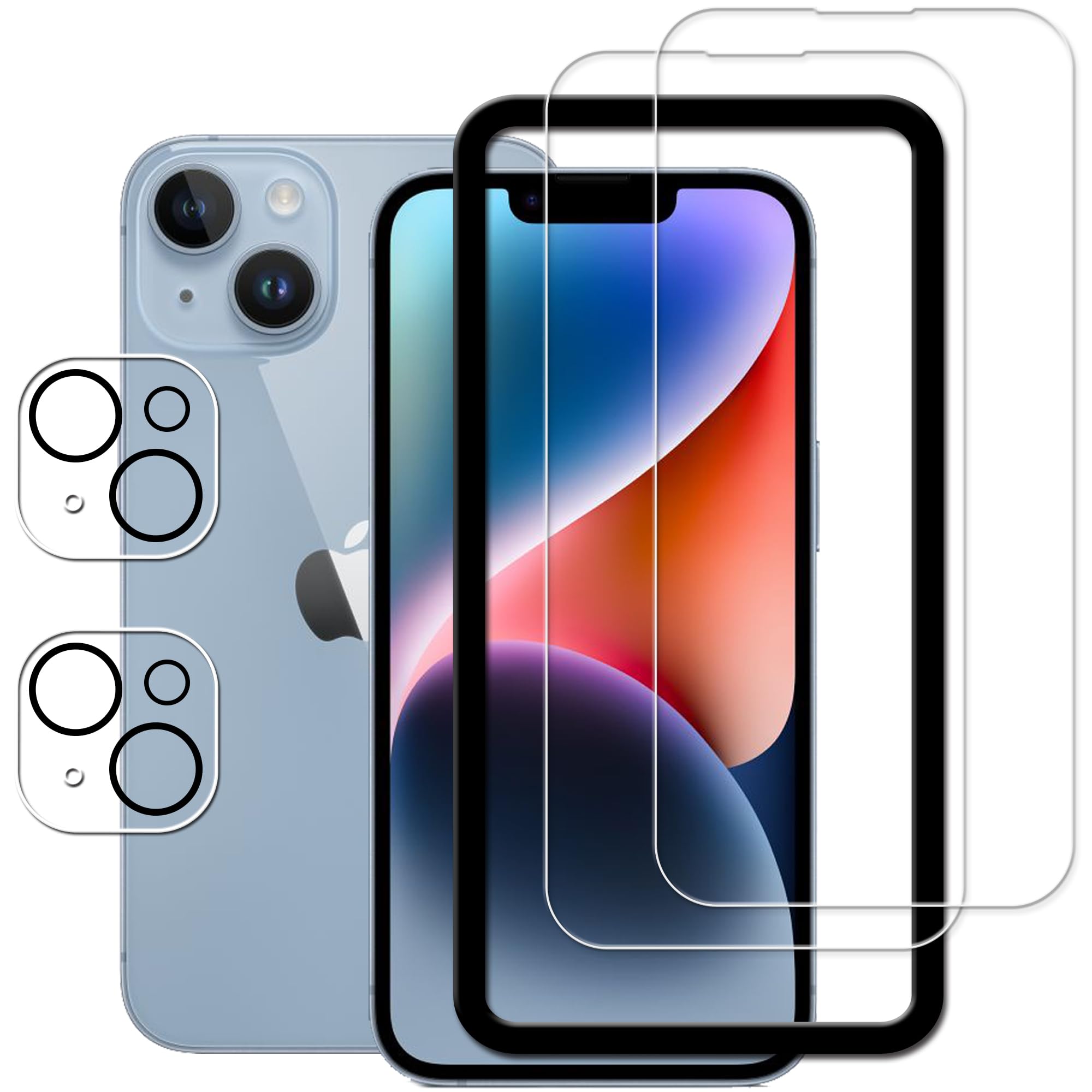 【送料無料】HKKAIS いphone14 ガラスフィルム【2+2 枚セット】 ガイド枠付き日本製硝子採用 iPhone14 ガラスフィルム アイフォン14 カ...