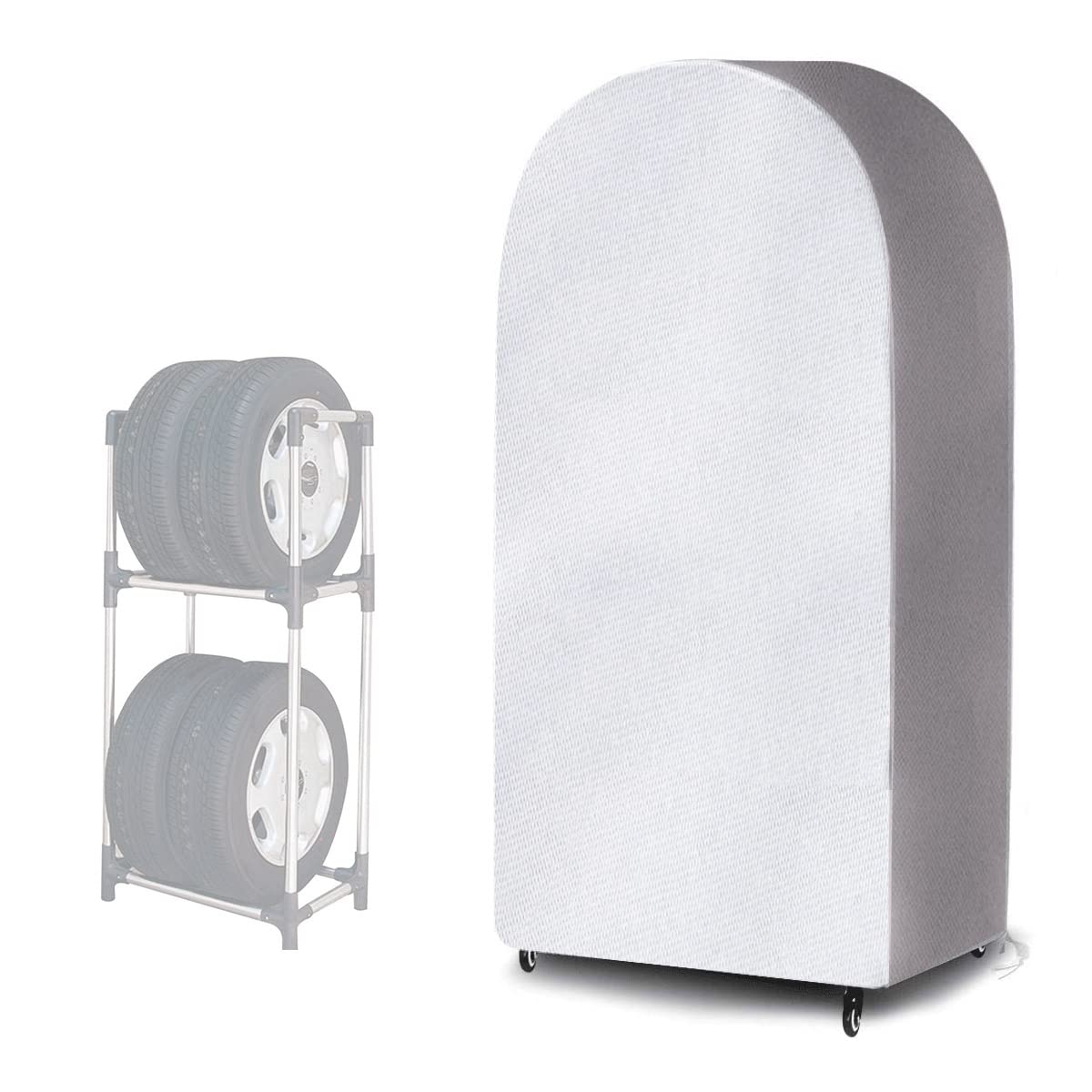 【送料無料】AUTOSKY タイヤラックカバー 日焼け止め シルバー 屋外 裏起毛 だんねつ 防水 保管カバー 劣化 汚れ防止 (軽自動車用(幅47×奥行60×高さ123cm))