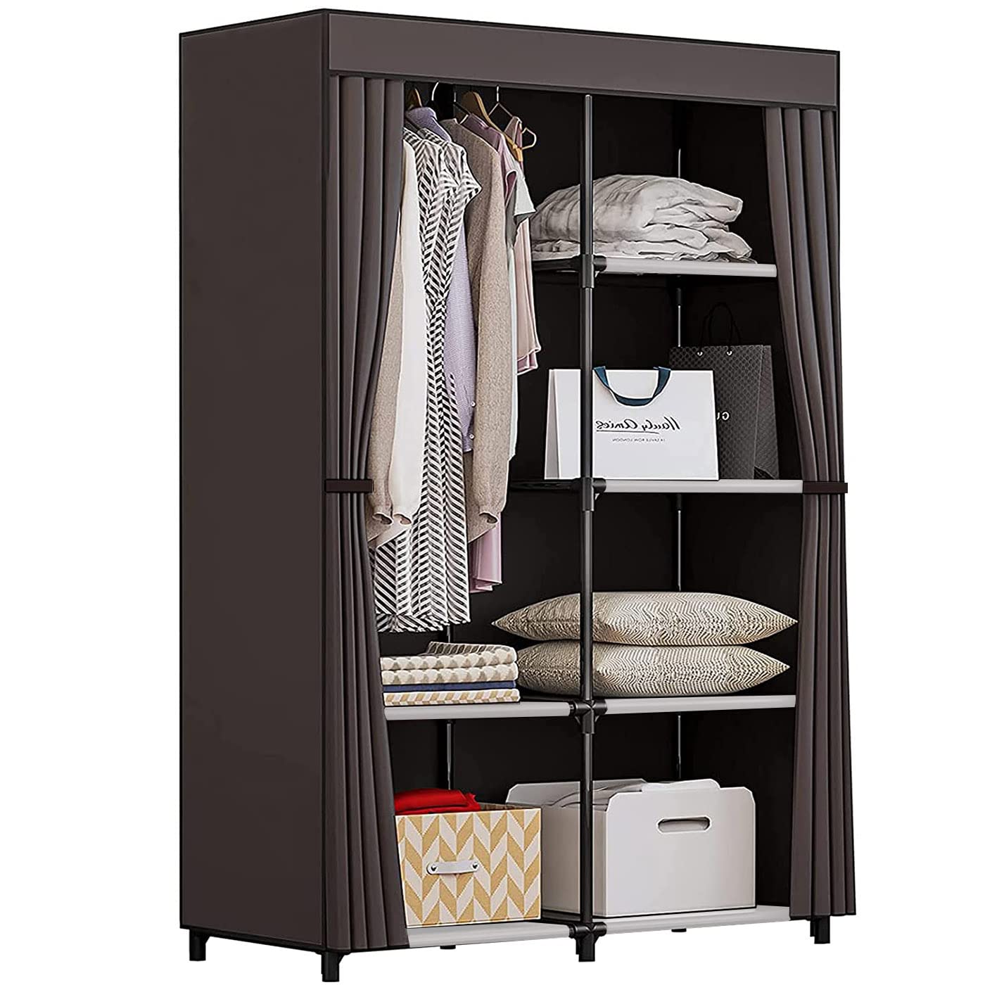 【送料無料】AZAKBL ワードローブ カバー付き クローゼット 不織布 大容量 ハンガーラック シンプル収納棚 おしゃれ 組み立て式 省スペース 洋服収納ラック防水 防塵 防汚 耐用 幅 88×奥行45×高さ165cm