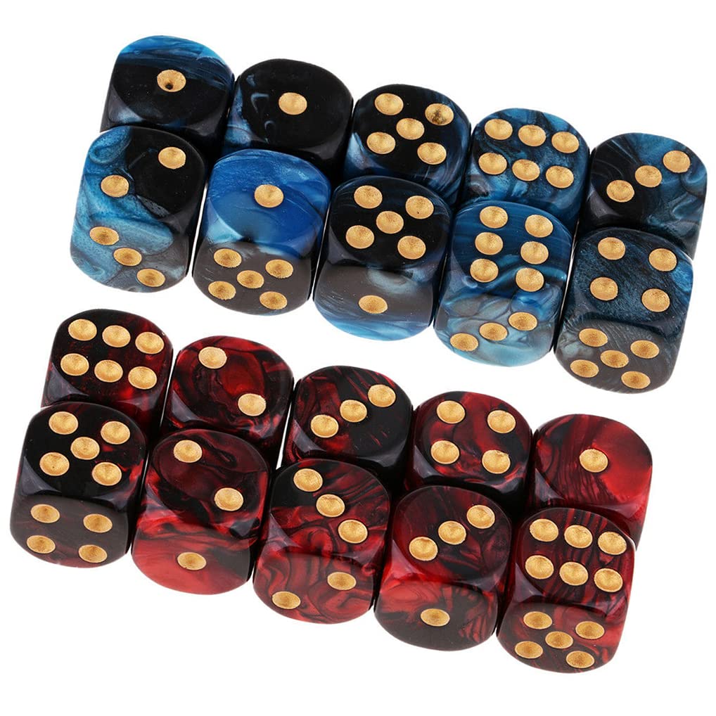 【送料無料】Yourandoll 20個 多面体ダイス D6サイコロ 6面ダイス16mm Dungeons and Dragons DND TRPG MTGダイス などテーブルゲーム用 (ブルー ブラック+レッドブラック)