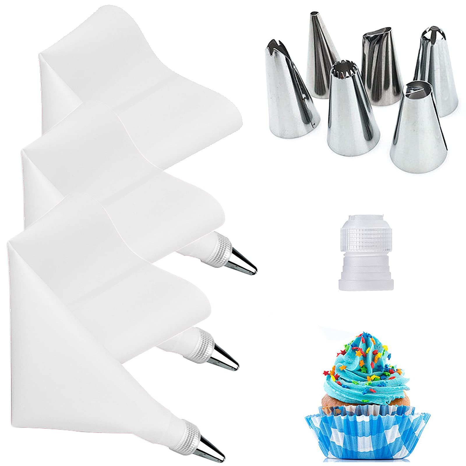 【送料無料】絞り袋 絞り口金 花型作成器 製菓道具 DIY ケーキ クッキー アイシング デコレーションツール お菓子作り用 再利用可能 (ホワイト)