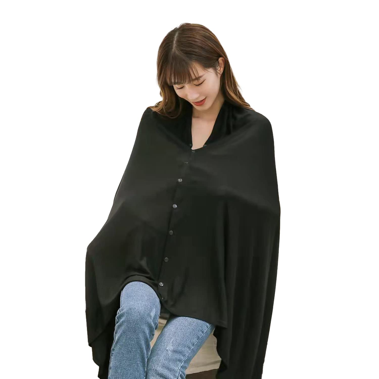 【送料無料】授乳ケープ ストール 授乳服 ポンチョ 綿 4way 360度 人気 大きめ 伸縮性 ベビーカーカバー (ブラック)