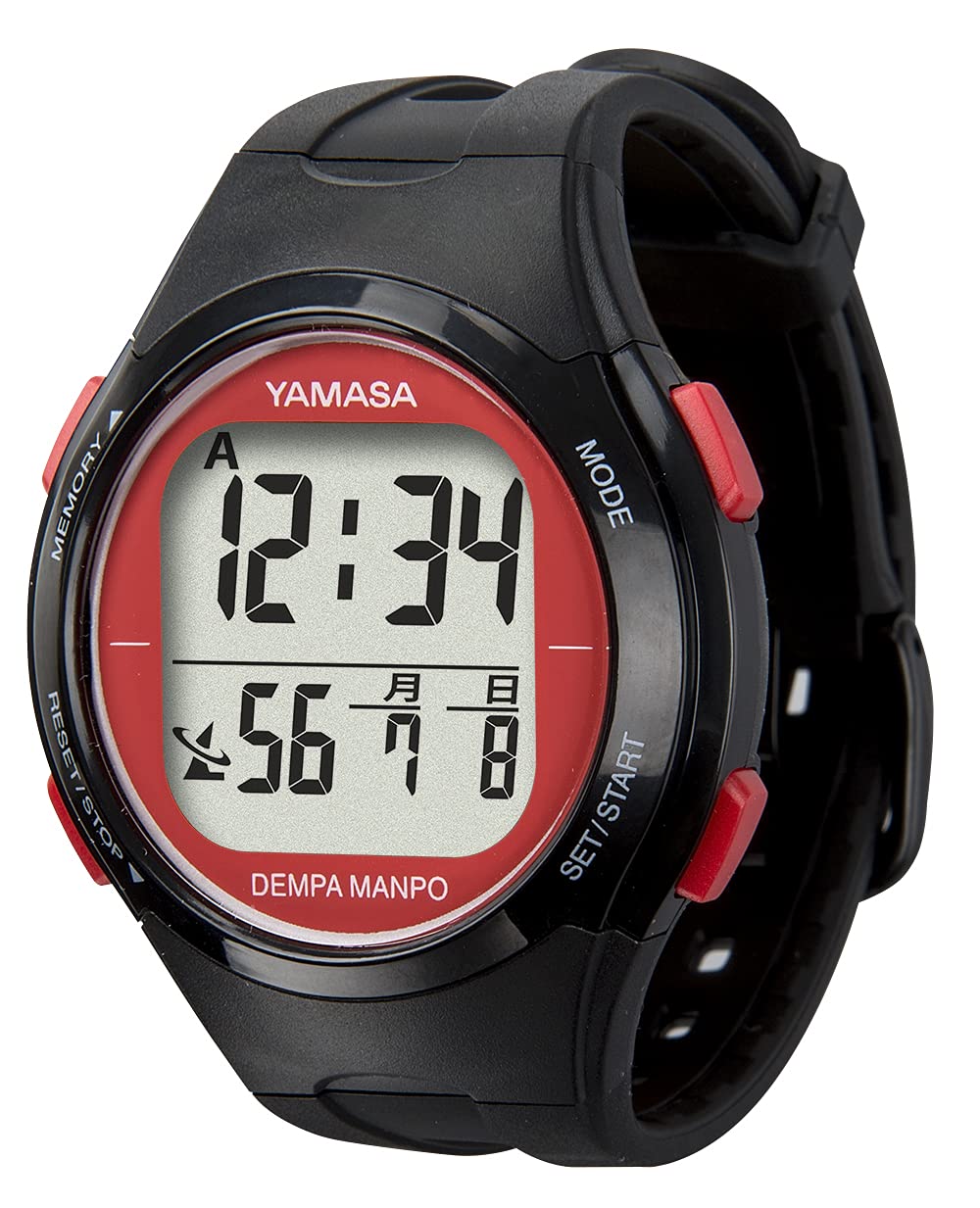 【送料無料】山佐 ウォッチ万歩計 DEMPA MANPO ブラック×レッド TM-510BR