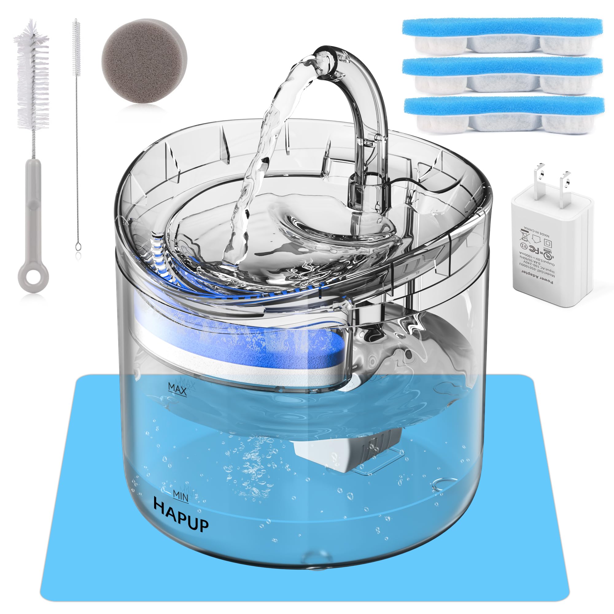 【送料無料】HAPUP猫 水飲み器 猫 みずのみ 自動ペット給水器 循環式のに透明な猫の飲用噴水 1.8L大容..