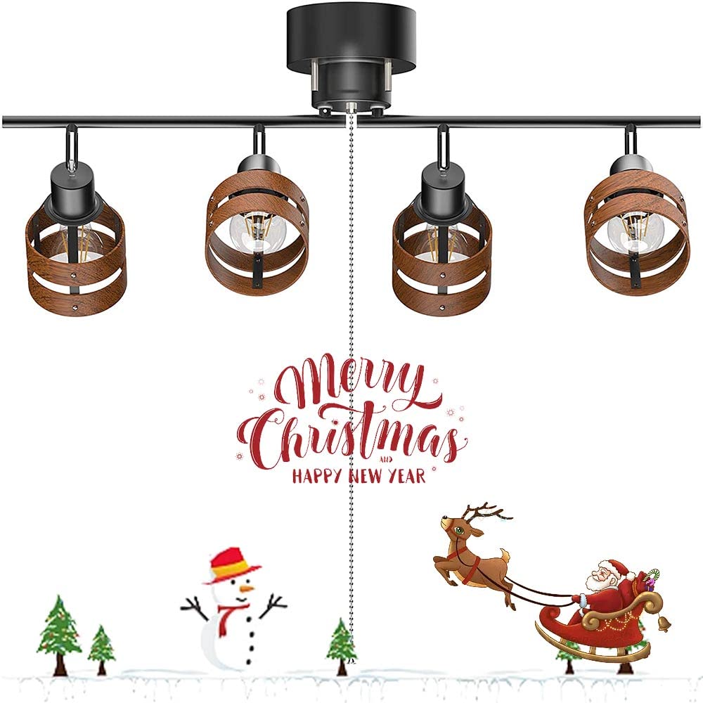 【送料無料】DINGLILED シーリングライト4灯 スポットライト おしゃれ レトロ 天井照明 ペンダントライト 角度調節 折りたたみ可 E26 照明器具 間接照明 プルスイッチ 和室 洋室 ダイニング リビング 寝室 キッチン 食卓 復古調 木目調 北欧 モダン カフェ風 (電球別売)