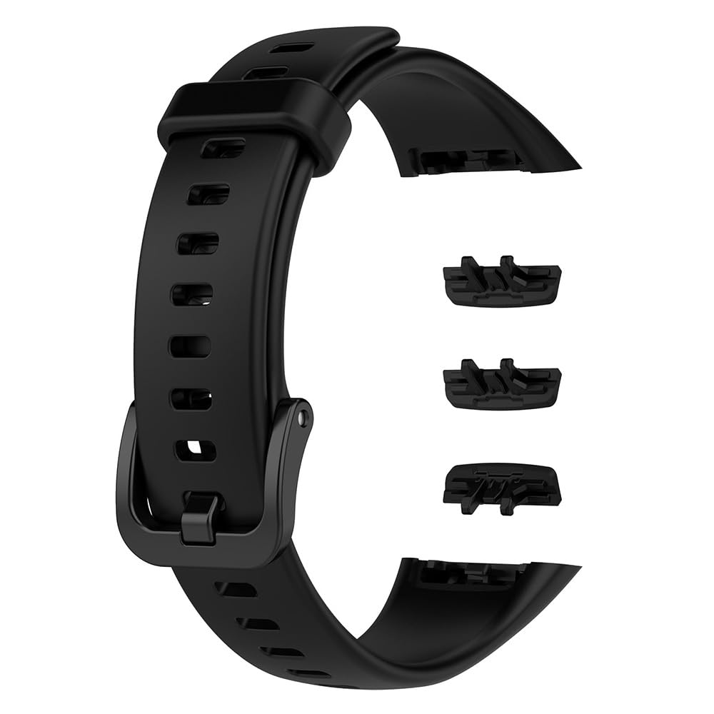 【送料無料】[QIKEJI] 交換ベルト 互換 シリコン ベルト パーツ付き ファーウェイ 交換 替え シンプル ストラップ 軽量 耐水 簡単 付け外し 予備 消耗 シリコン製 柔らかい 通気 耐衝撃 防汗 【 ワンピース ブラック 】