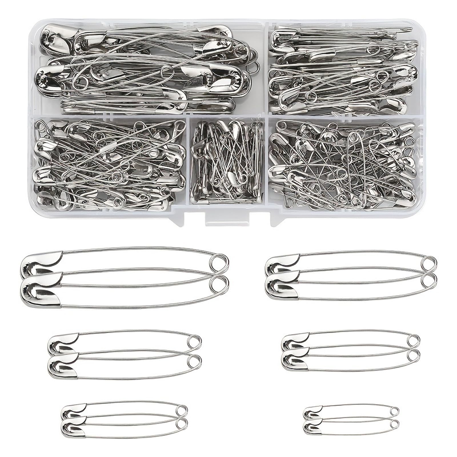 【送料無料】TerraShine 安全ピン 220個 6サイズ ロック安全ピン セイフティピン アクセサリーパーツ 手芸 ハンドメイド 縫製 シルバー 22mm 28mm 32mm 38mm 45mm 55mm