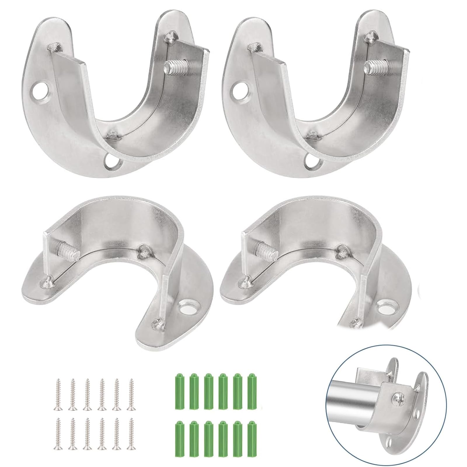 【送料無料】TerraShine クローゼットロッドサポート 4個入り ポール 固定 金具 パイプ固 ...