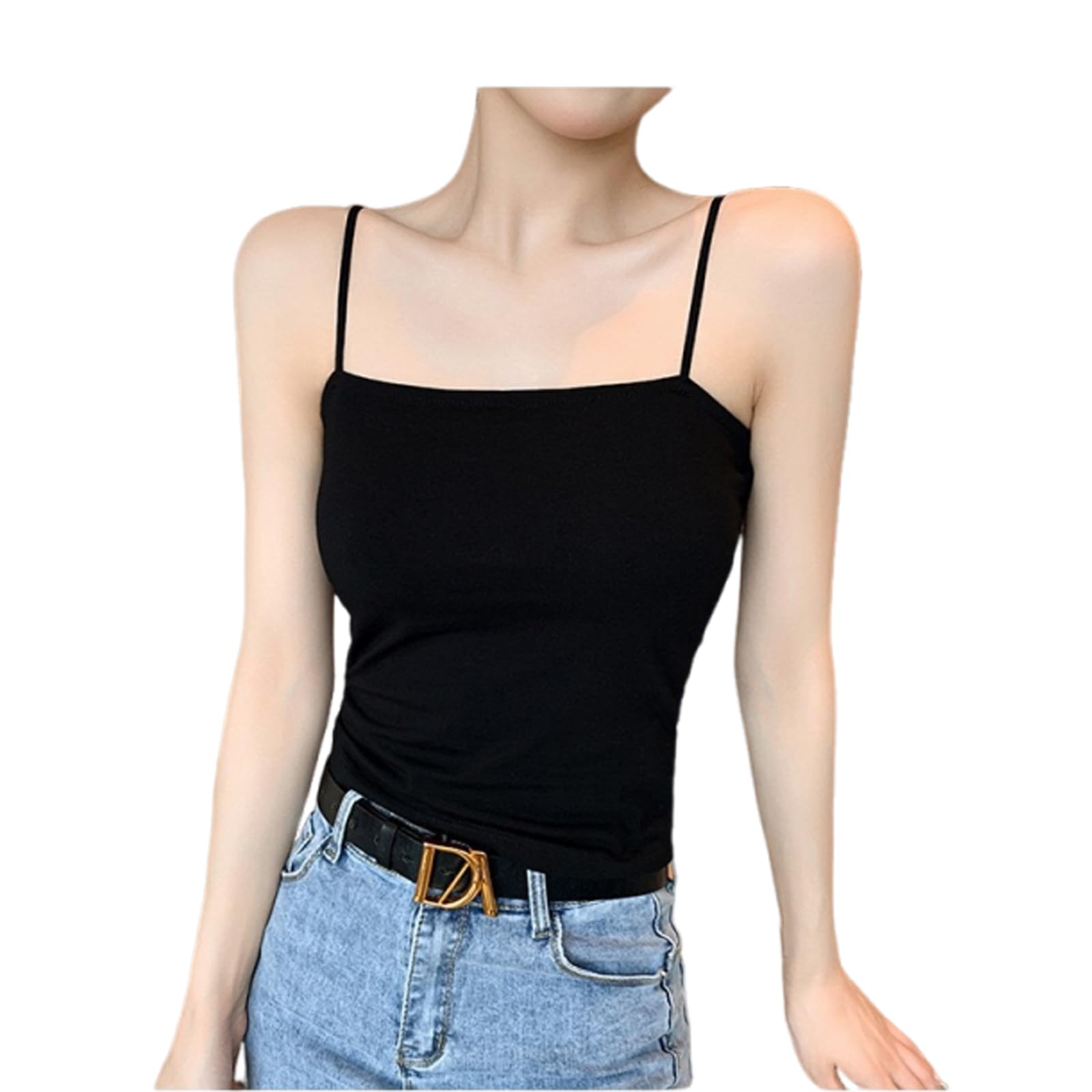 【送料無料】[OptiPro] キャミソール カップ付き レディース ロングデザイン 伸縮性 通気性 柔らかい タンクトップ 締め付け感ない 24時間活躍 部屋着 (JP, アルファベット, Free Size, ブラックA)