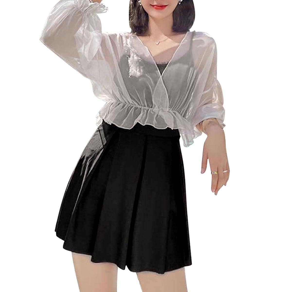 【送料無料】[HAWEE] 水着 レディース 水着 レディース 体型カバー 水着 可愛い オシャレ 長袖シフォンシャツ付き 女性用水着 体型カバー s m l xl かわいい セクシー 大人 おしゃれ (XL)