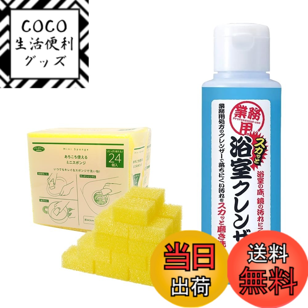 【送料無料】アイメディア(Aimedia) 浴室洗剤 業務用スカッと浴室クレンザー 浴槽洗剤 100g お風呂用 あちこち使えるミニスポンジ付き(24個入) 研磨剤配合 水垢 ピンク汚れ 食器用 大容量