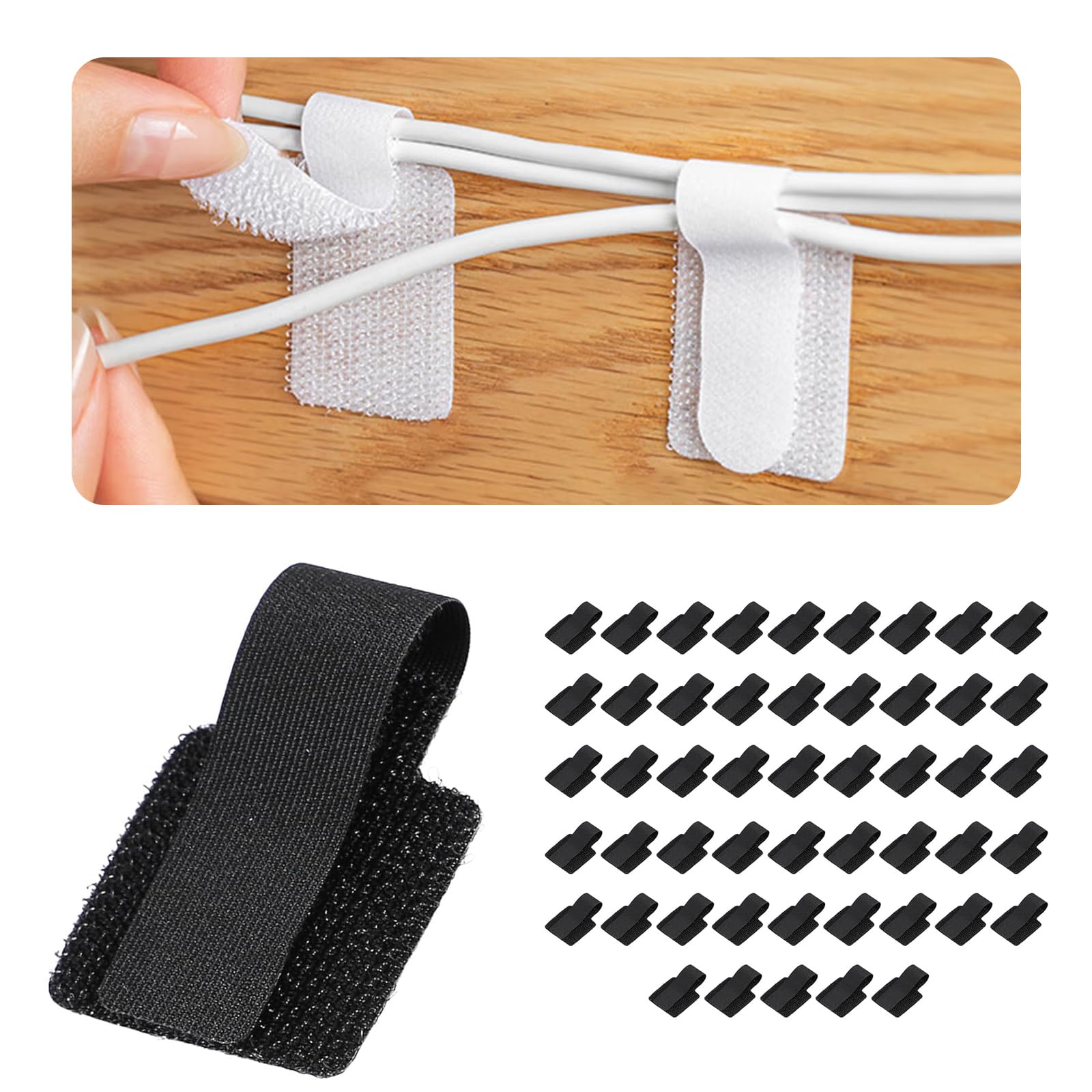 【送料無料】【雲見】 ケーブルクリップ ケーブルホルダー ブラック 50個入り マジックテープ 強力粘着テープ付き のり残らず 調節可能なケーブルタイ 多機能 収納 固定 ケーブル止め ケーブルバンド 配線止めテープ 車用 家庭用 事務室用