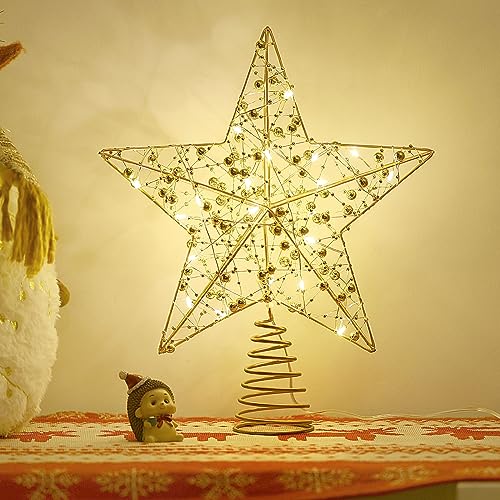 【送料無料】ツリートップ Luxspire クリスマスツリー 星 タイミング機能 トップスター クリスマスツリー装飾 デコレーション ライト 電池式 LED 金属製 点滅 インテリア 飾り クリスマス用 プレゼント ギフト お祝い パーティー 星型 幸運星 20*25cm ゴールド
