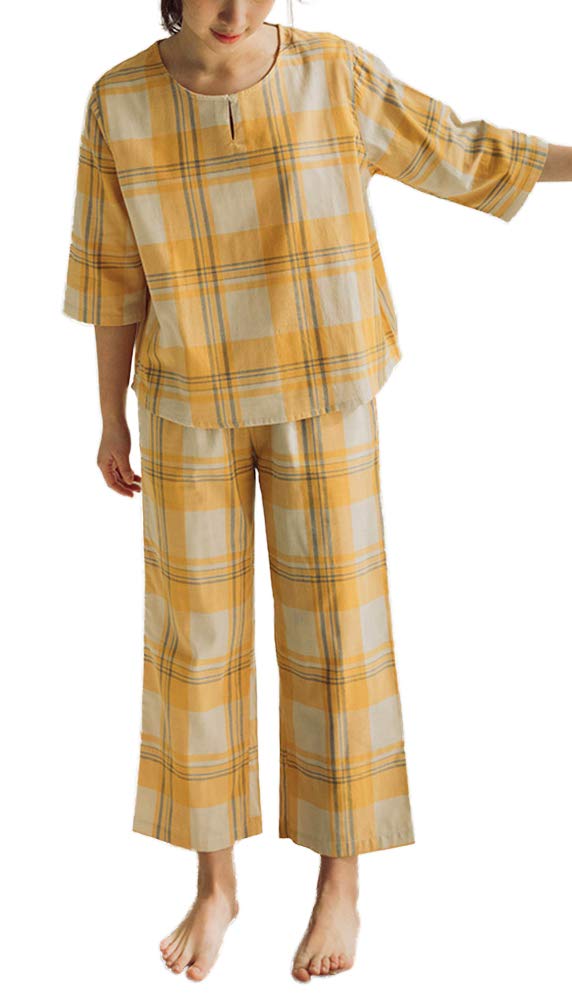 【送料無料】[Euyqs] 綿ルームウェア レディースパジャマ (JP, アルファベット, M, イェロー)