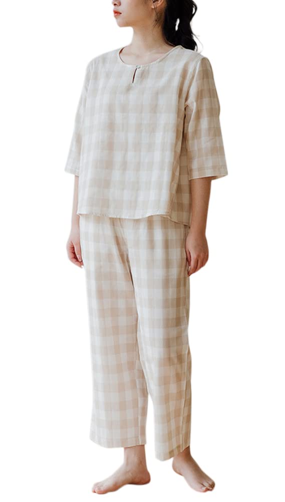 【送料無料】[Euyqs] 綿100% ルームウェア レディースパジャマ (JP, アルファベット, L, ライトカーキ)