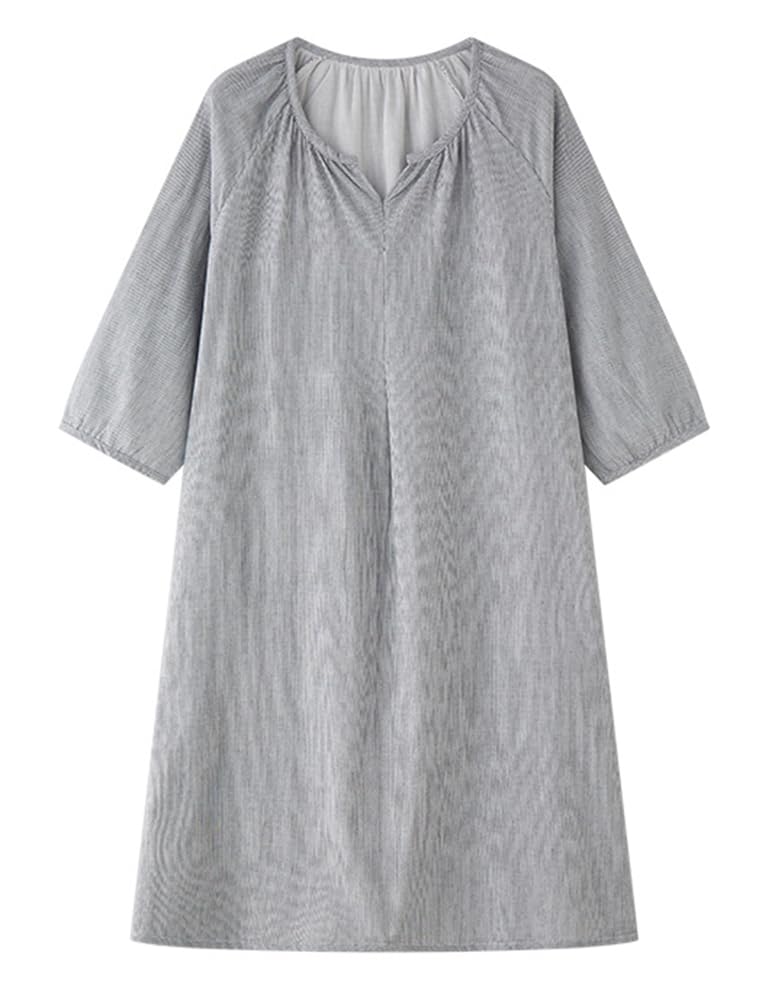 【送料無料】[Euyqs] 綿 パジャマ 肌にやさしい 吸湿速乾 綿の2重ガーゼ 寝間着 (#4 ボーダーダークブルー, M)