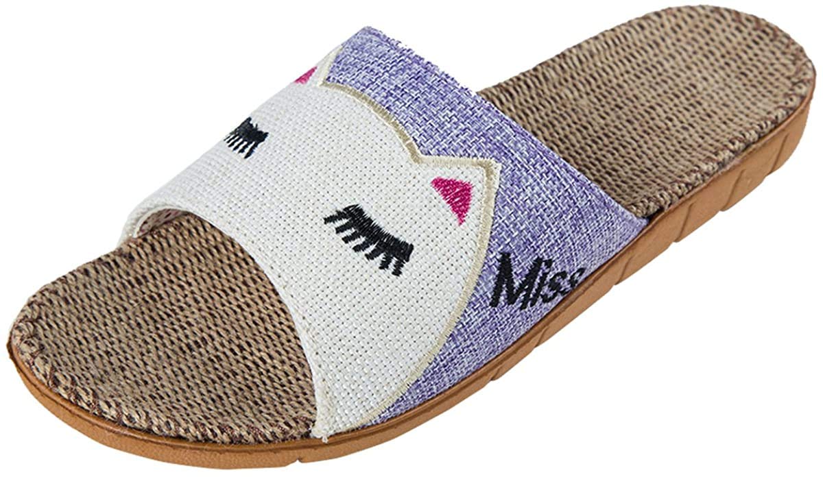 【送料無料】[Euyqs] 夏春スリッパ 親子スリッパ 子供 アニマル柄の室内用リネンスリッパ (パープル, m..