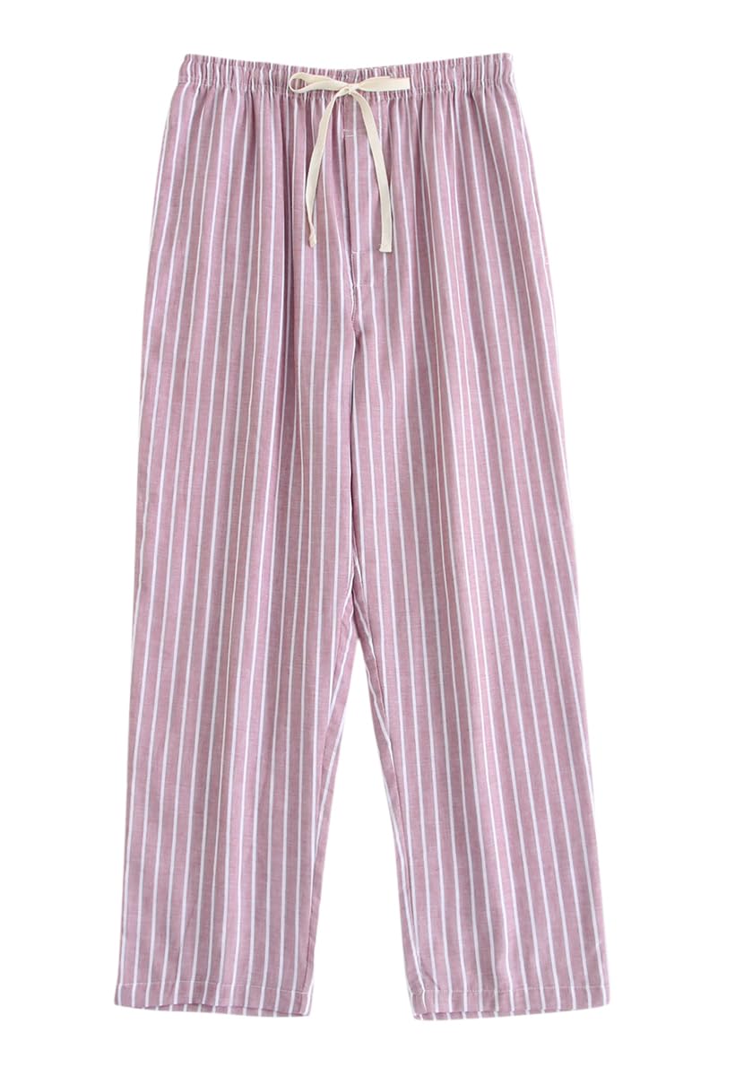 【送料無料】[Euyqs] ルームパンツ 綿 パジャマパンツ ズボン ルームウェア 部屋着 ボトムス (#6 ボーダーピンク, S)